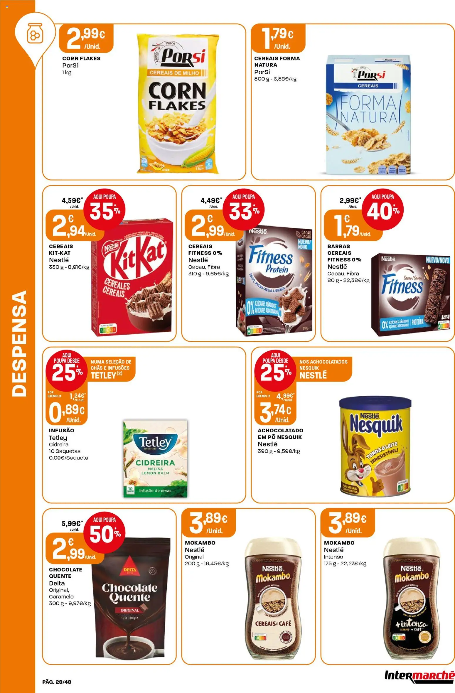 Intermarché folheto │ válido de 15.01.2026 | Página: 28 | Produtos: Leite, Chás, Chocolate, Cereais