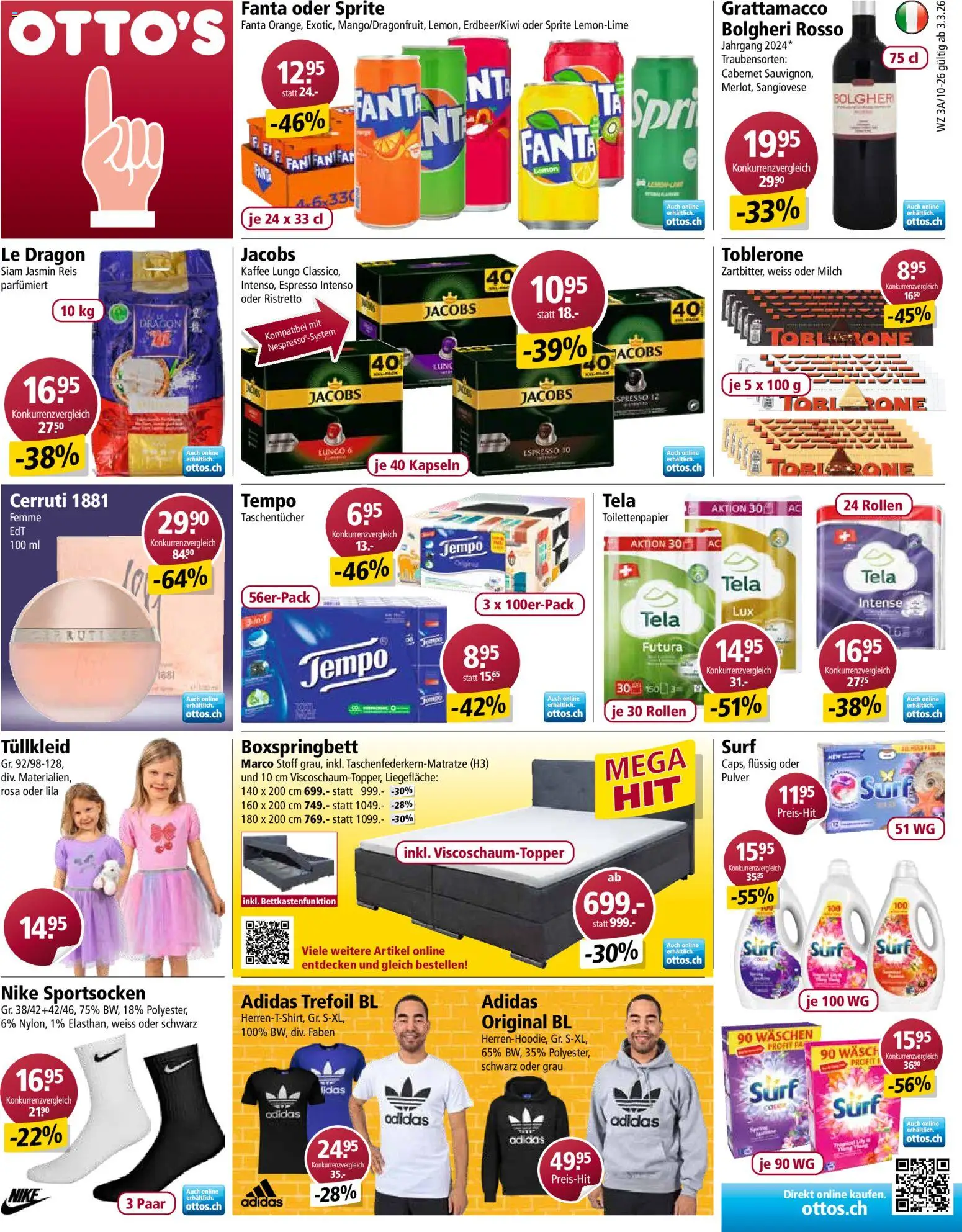 Otto's Aktionen – gültig ab 03.03.2026 | Seite: 1 | Produkte: Fanta, Milch, Reis, Boxspringbett