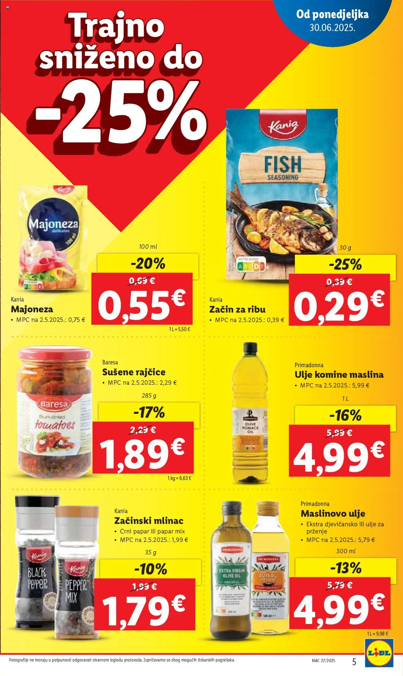 Lidl katalog | vrijedi od 30.06.2025 | Stranica: 5 | Proizvodi: Ulje, Maslinovo ulje, Rajčice, Papar