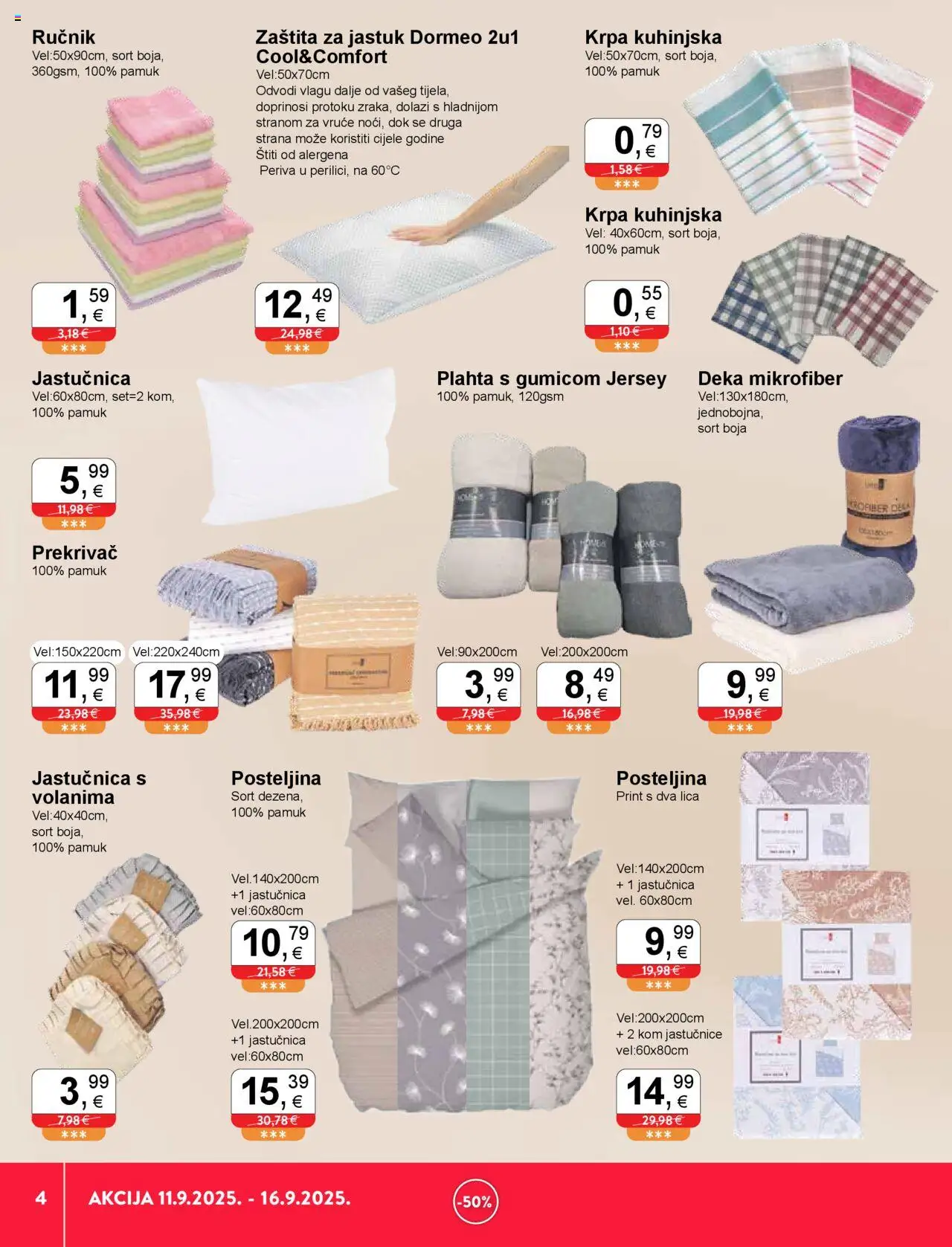 KTC katalog | vrijedi od 11.09.2025 | Stranica: 4 | Proizvodi: Jastuk, Ručnik, Jastučnica, Plahta