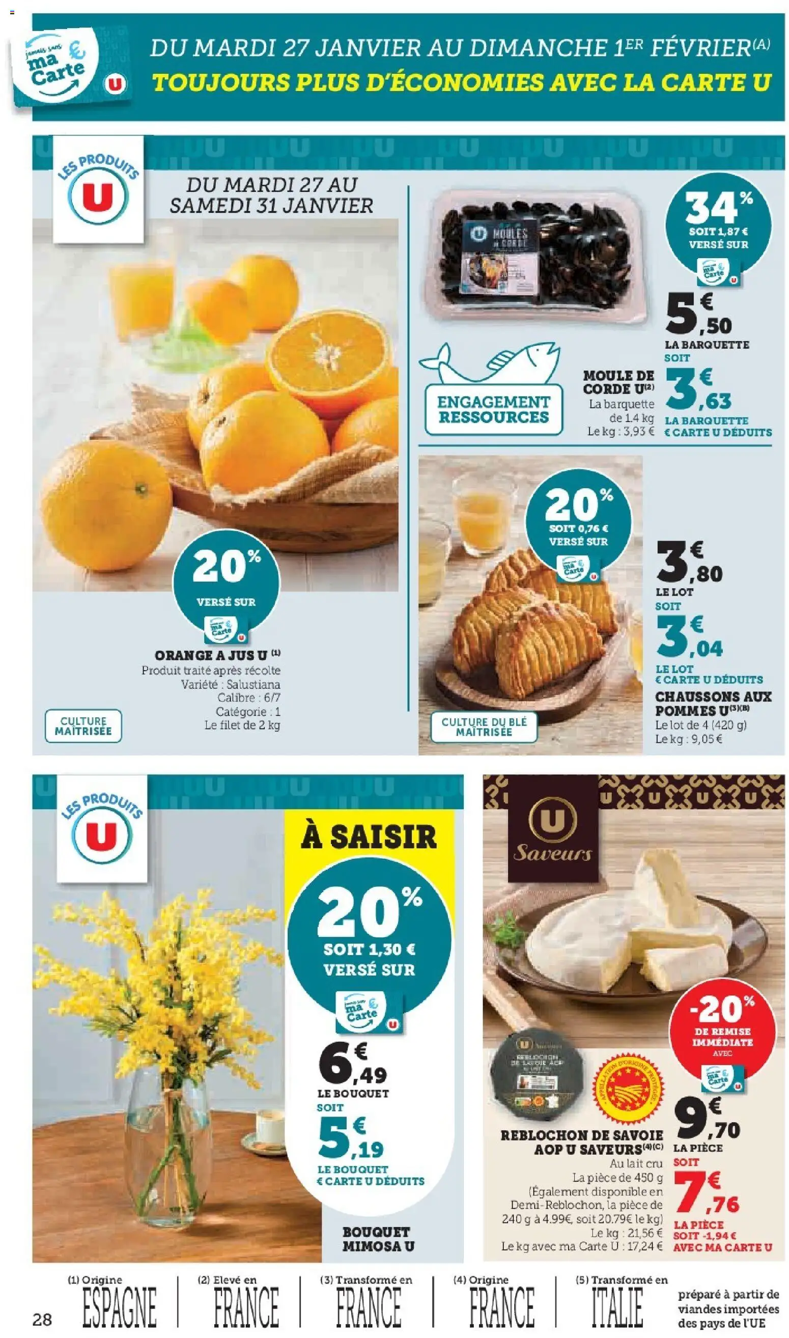 {H1} | Page: 28 | Produits: Lait, Jus, Pommes, Chaussons