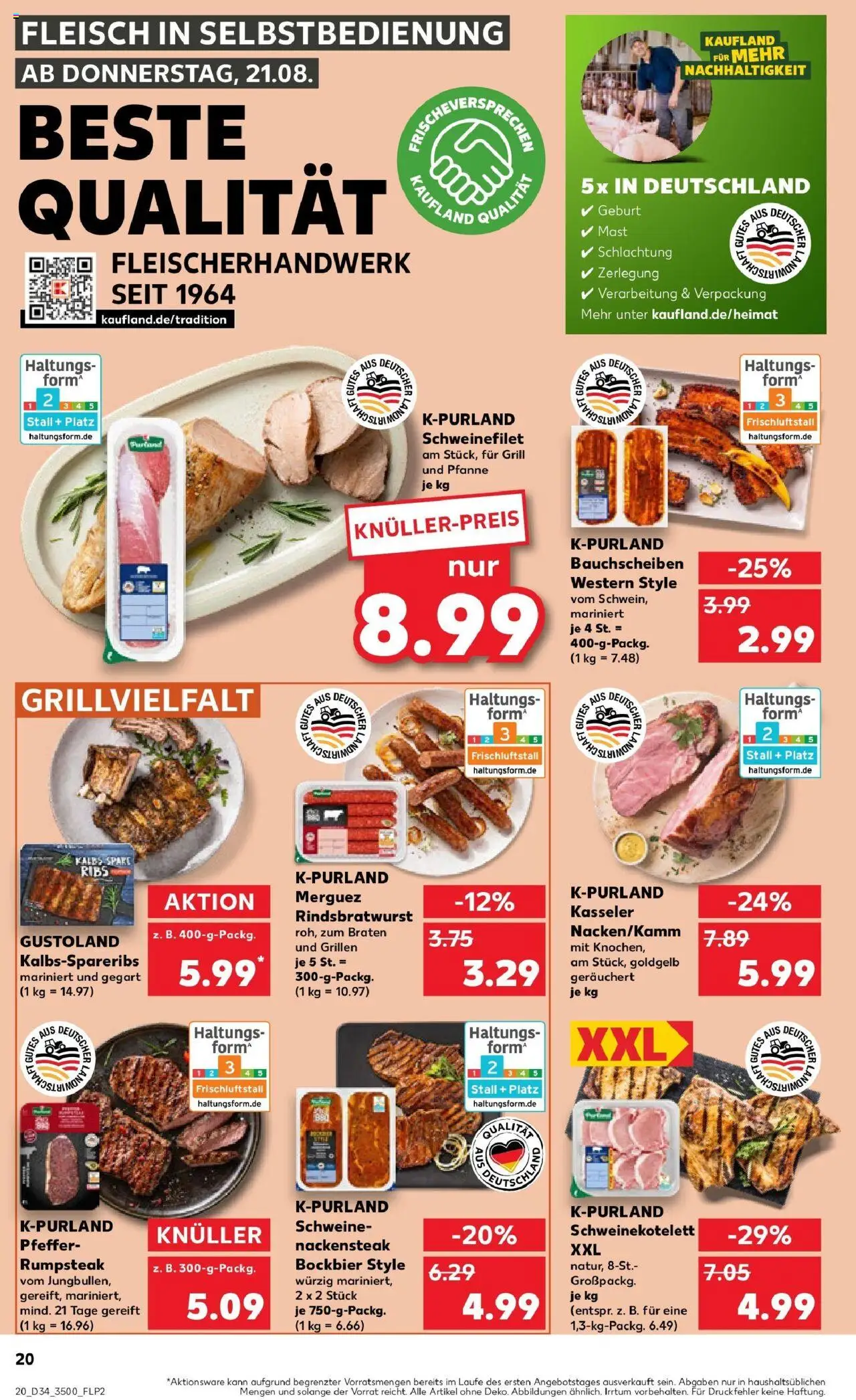 Kaufland prospekt Weimar	 - gültig ab dem 21.08.2025 | Seite: 20 | Produkte: Rumpsteak, Spare ribs, Steak, Fleisch