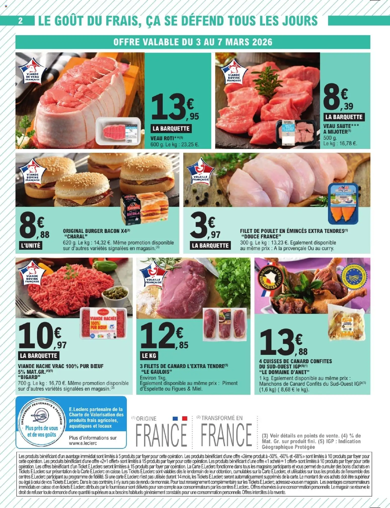 {H1} | Page: 2 | Produits: Cuisses de canard confites, Veau roti, Viande, Viande bovine
