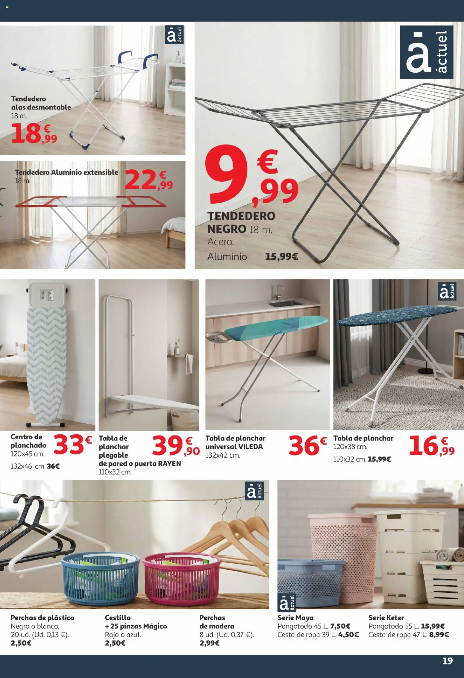 Alcampo -  Canarias │ válido desde el 09.01.2026 | Página: 19 | Productos: Ropa, Tendedero, Tabla de planchar, Cesta