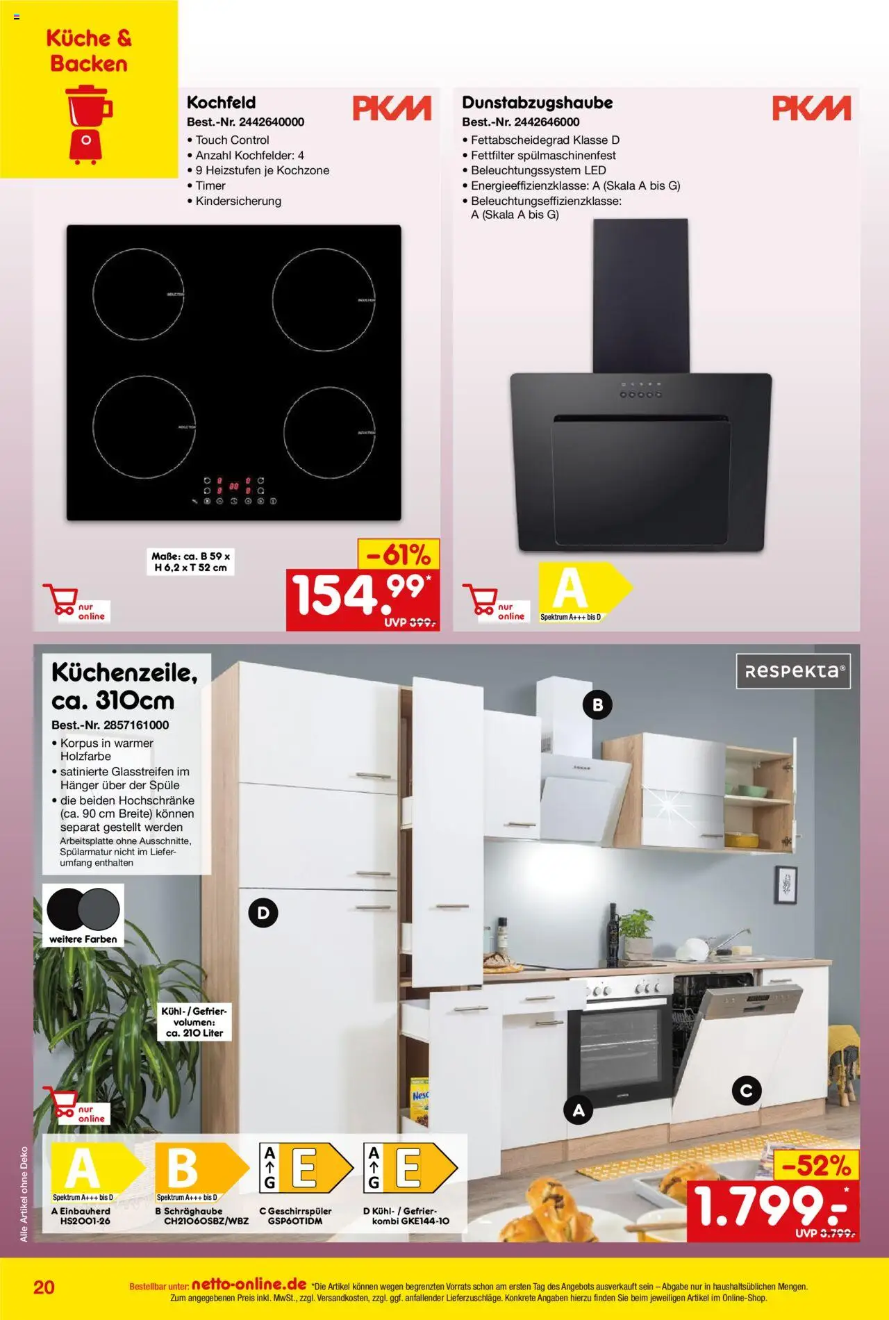Netto Marken-Discount Online-Angebote Oktober – gültig ab 01.10.2025 | Seite: 20 | Produkte: Geschirrspüler, Küche, Kochfeld
