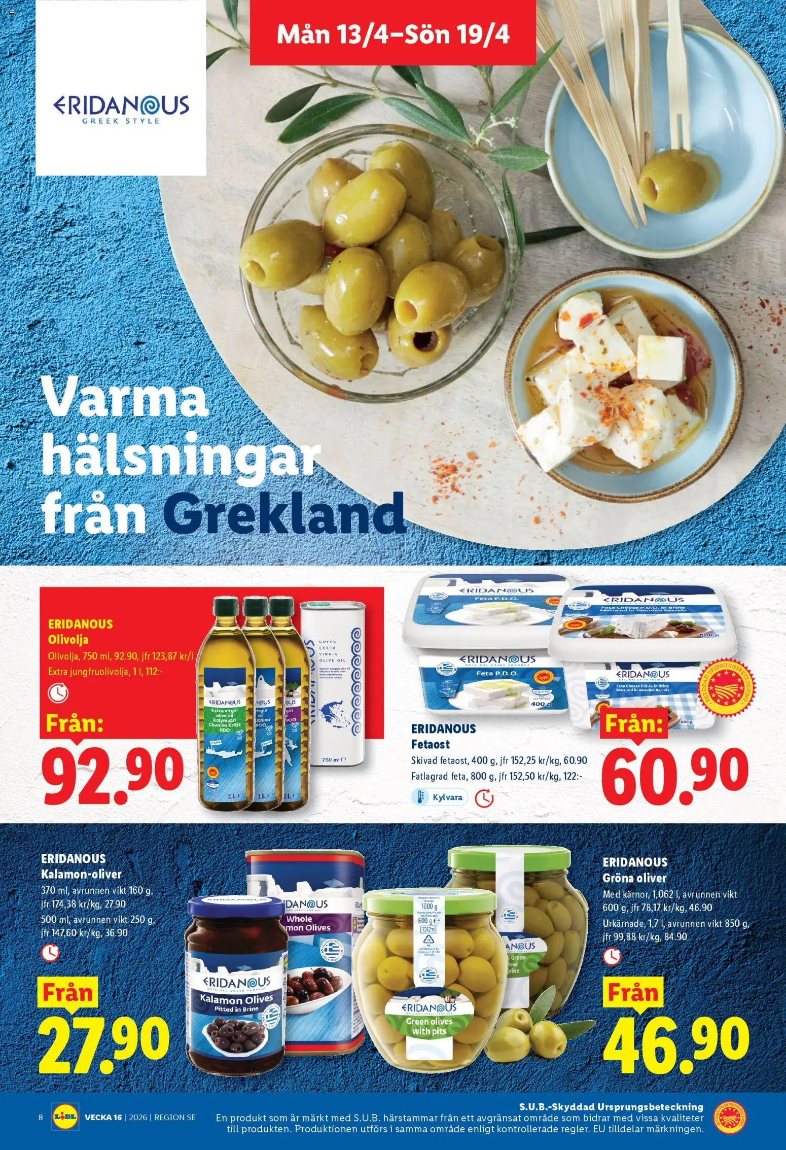 Lidl reklamblad aktuell från 13.04.2026 | Sida: 8 | Produkter: Oliver, Fetaost, Olivolja