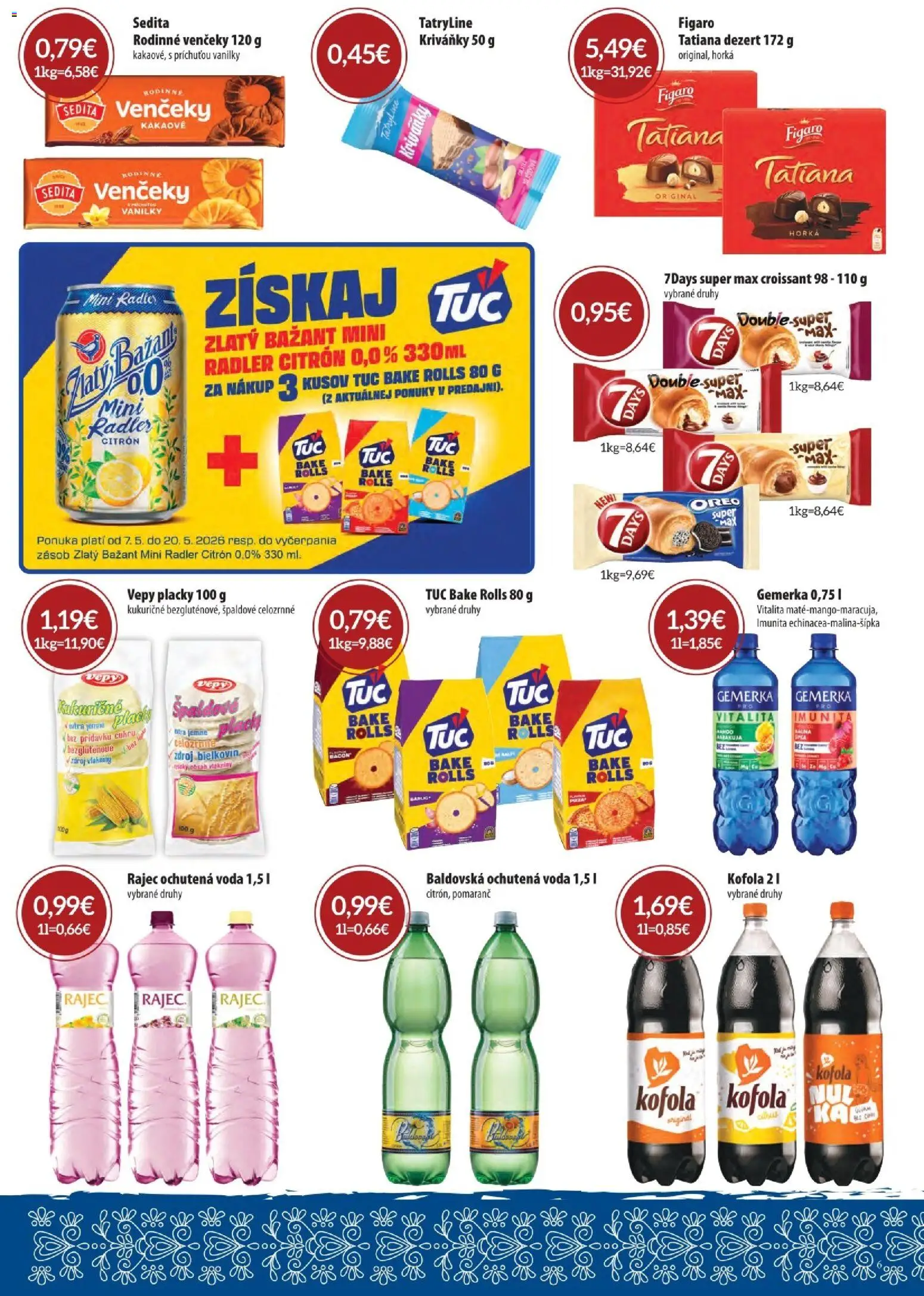 Nové CBA Komfos akcie – leták je platný od 07.05.2026 | Strana: 5 | Produkty: Croissant, Radler, Rajec, Zlatý Bažant