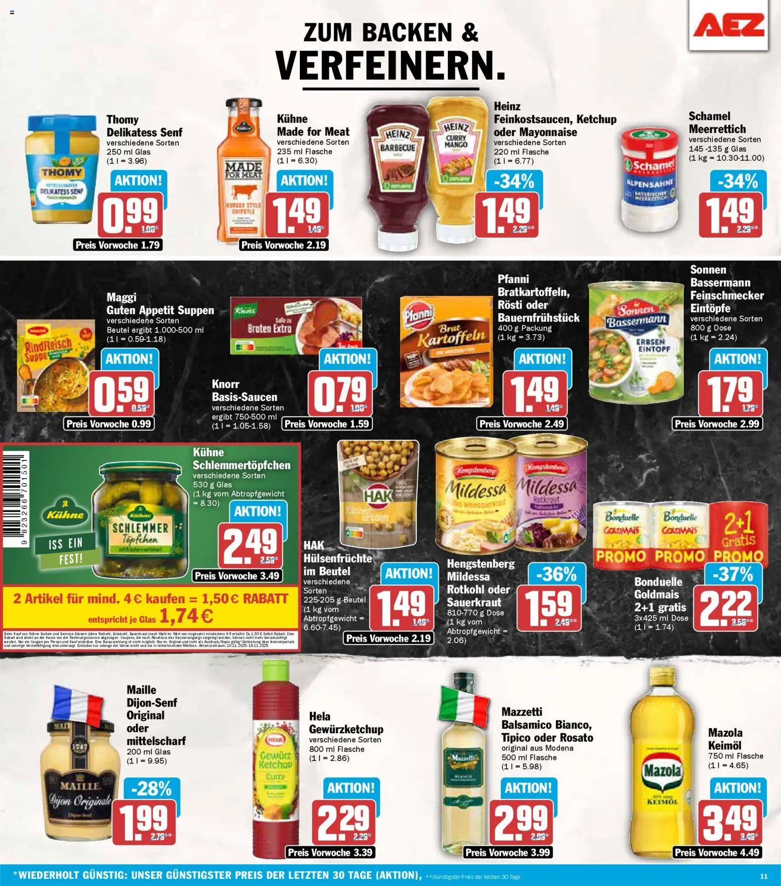 AEZ Prospekt 	 – gültig ab 10.11.2025 | Seite: 11 | Produkte: Rotkohl, Balsamico, Gemüse, Gurken