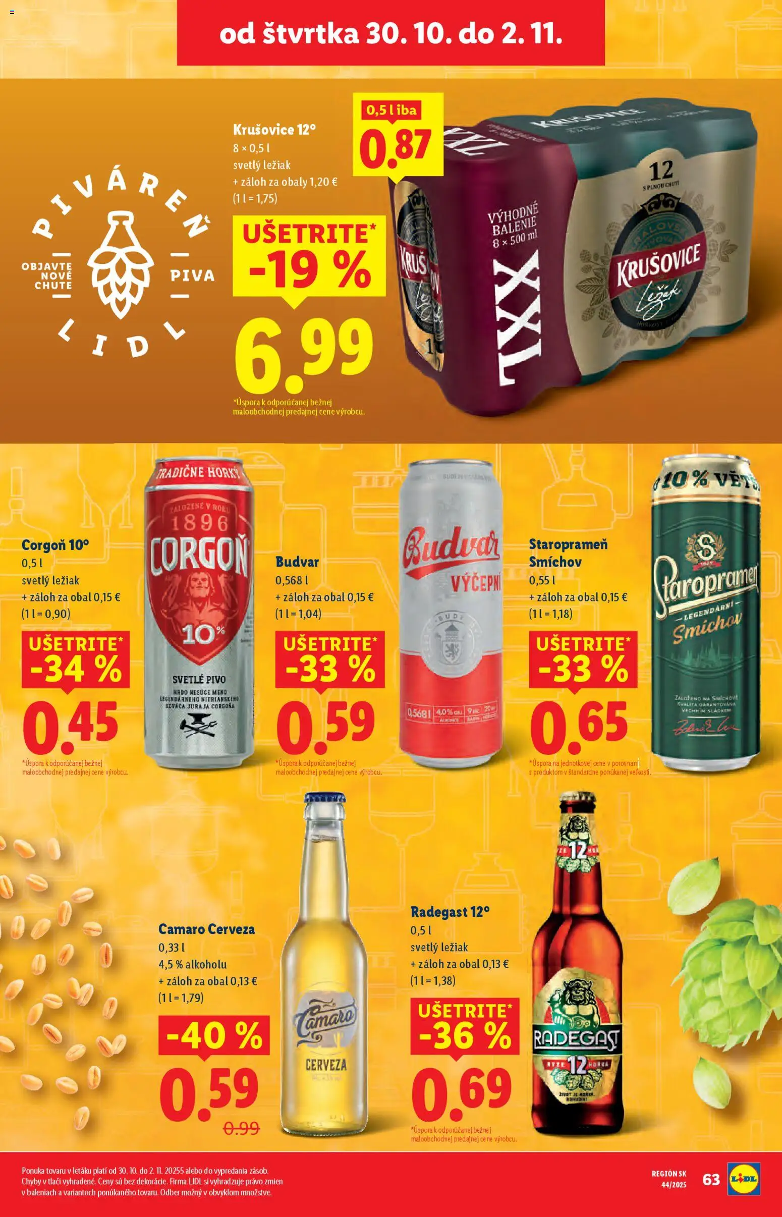 Nové Lidl akcie – leták je platný od 27.10.2025 | Strana: 71 | Produkty: Radegast, Budvar, Staropramen, Corgoň