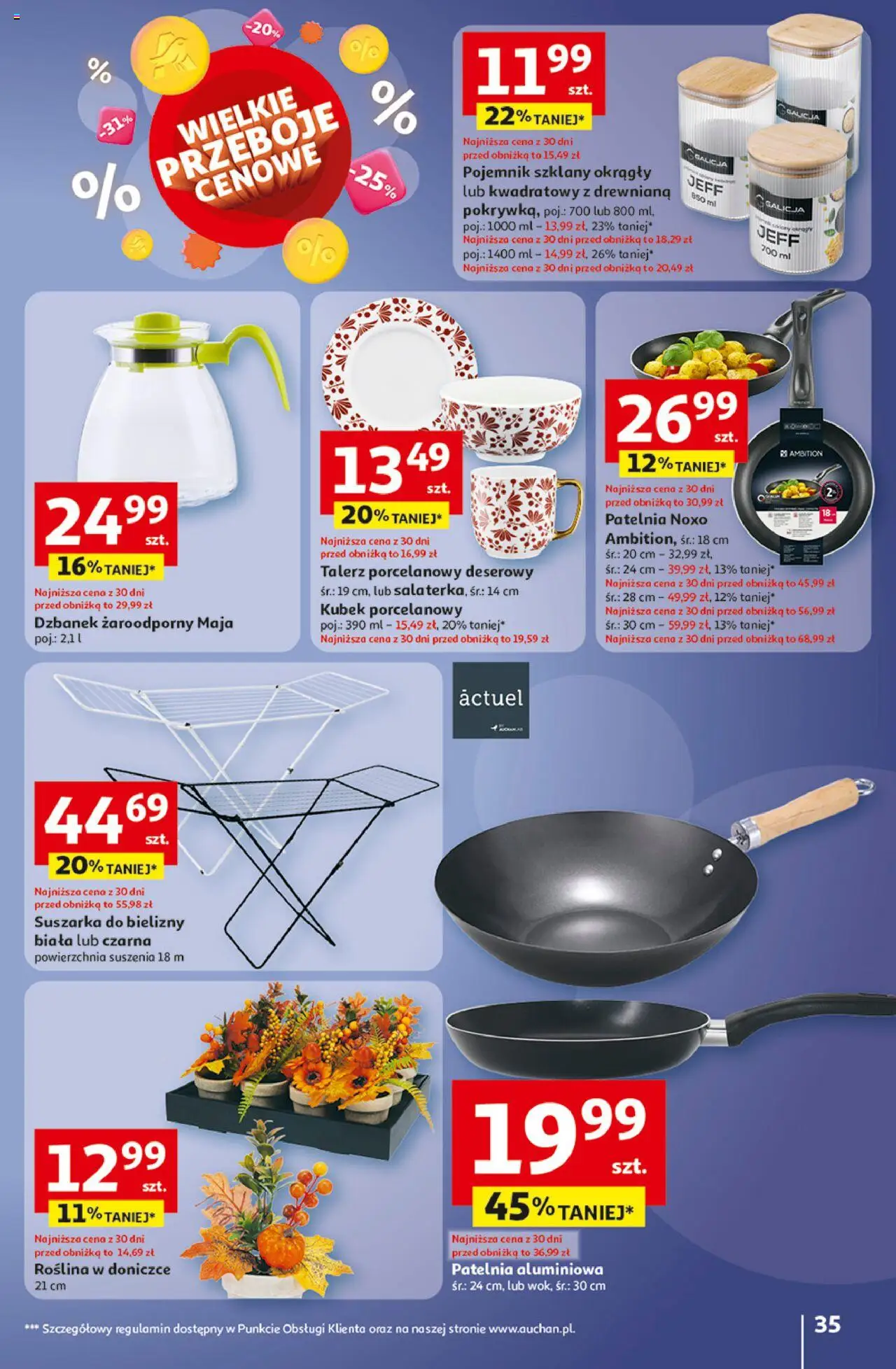 Auchan Gazetka - Wielkie przeboje cenowe Hipermarket od 02.10.2025 | Strona: 35 | Produkty: Dzbanek, Suszarka, Patelnia