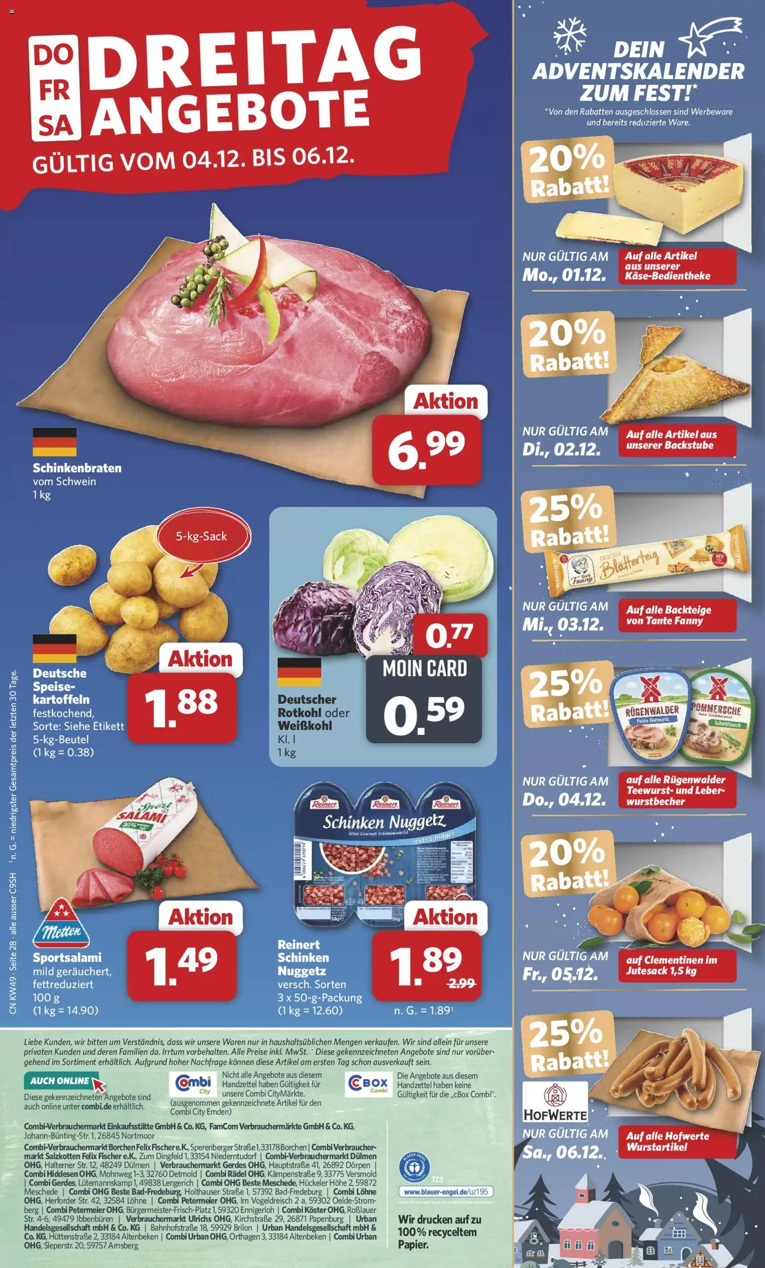 Combi Prospekt 	 – gültig ab 01.12.2025 | Seite: 29 | Produkte: Rotkohl, Box, Kartoffeln, Schinken