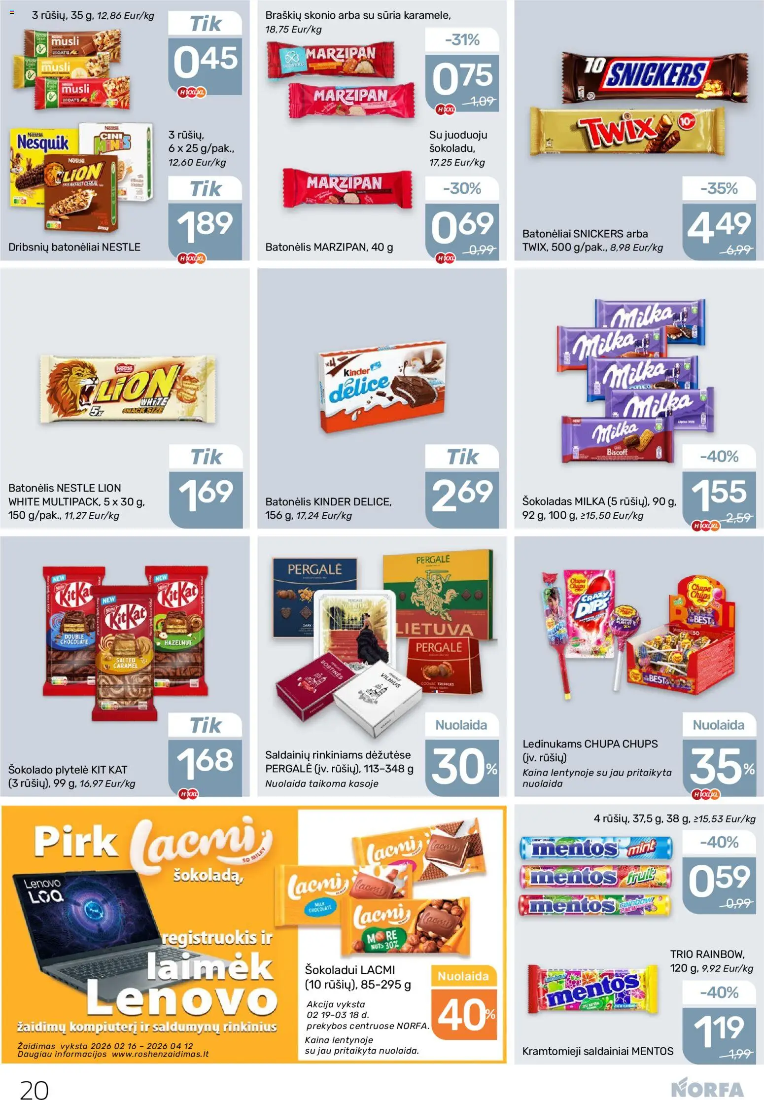 NORFA akcijos nuo 19.02.2026 | Puslapis: 20 | Prekių: Žaidimas, Šokoladas, Saldainiai