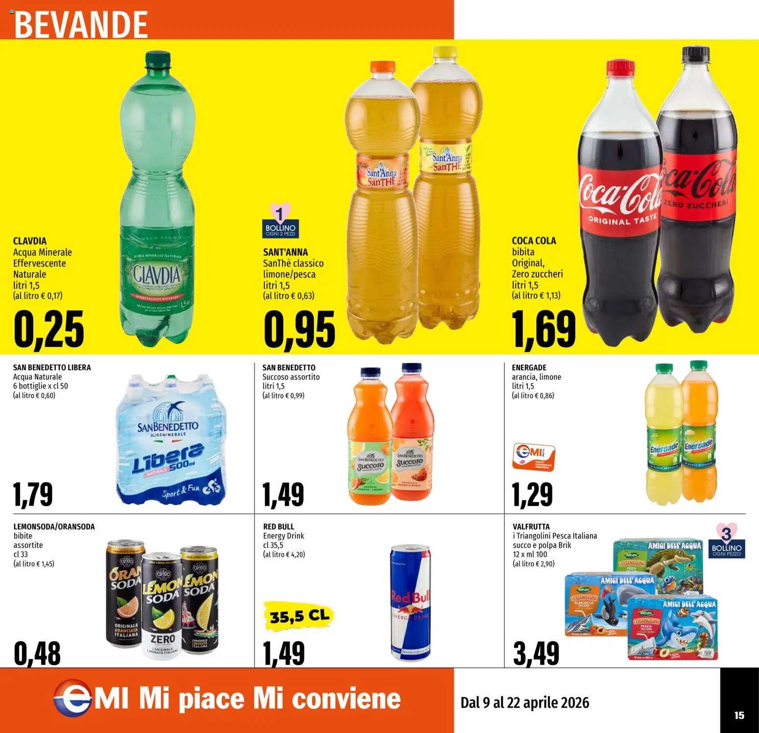 Volantino EMI del 09.04.2026 | Pagina: 15 | Prodotti: Limone, Bibita, Red Bull, Acqua minerale