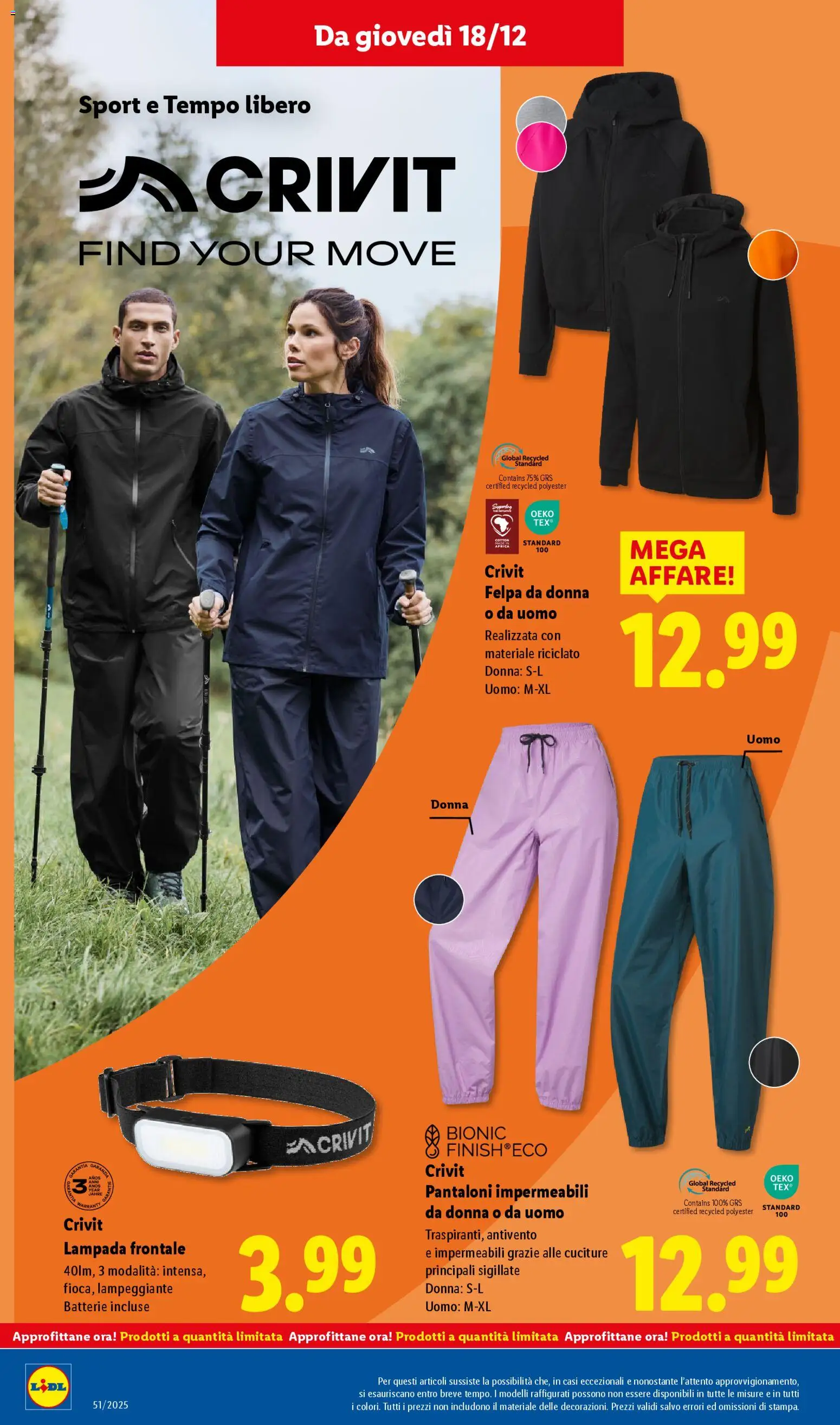 Volantino Lidl del 15.12.2025 | Pagina: 46 | Prodotti: Felpa, Pantaloni, Batterie, Lampada