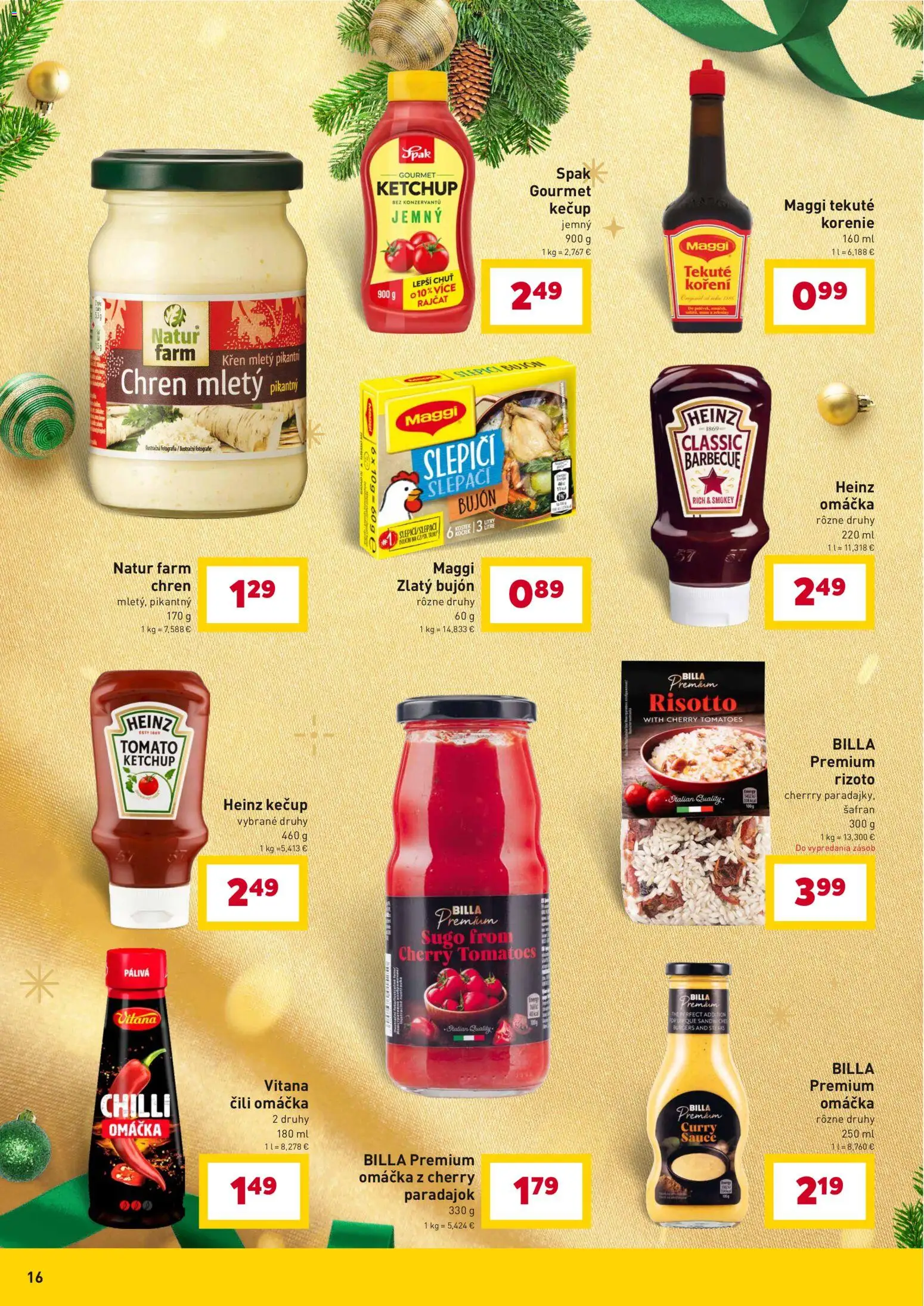 Nové Billa akcie – leták je platný od 10.12.2025 | Strana: 16 | Produkty: Chren, Bujón, Chilli, Korenie
