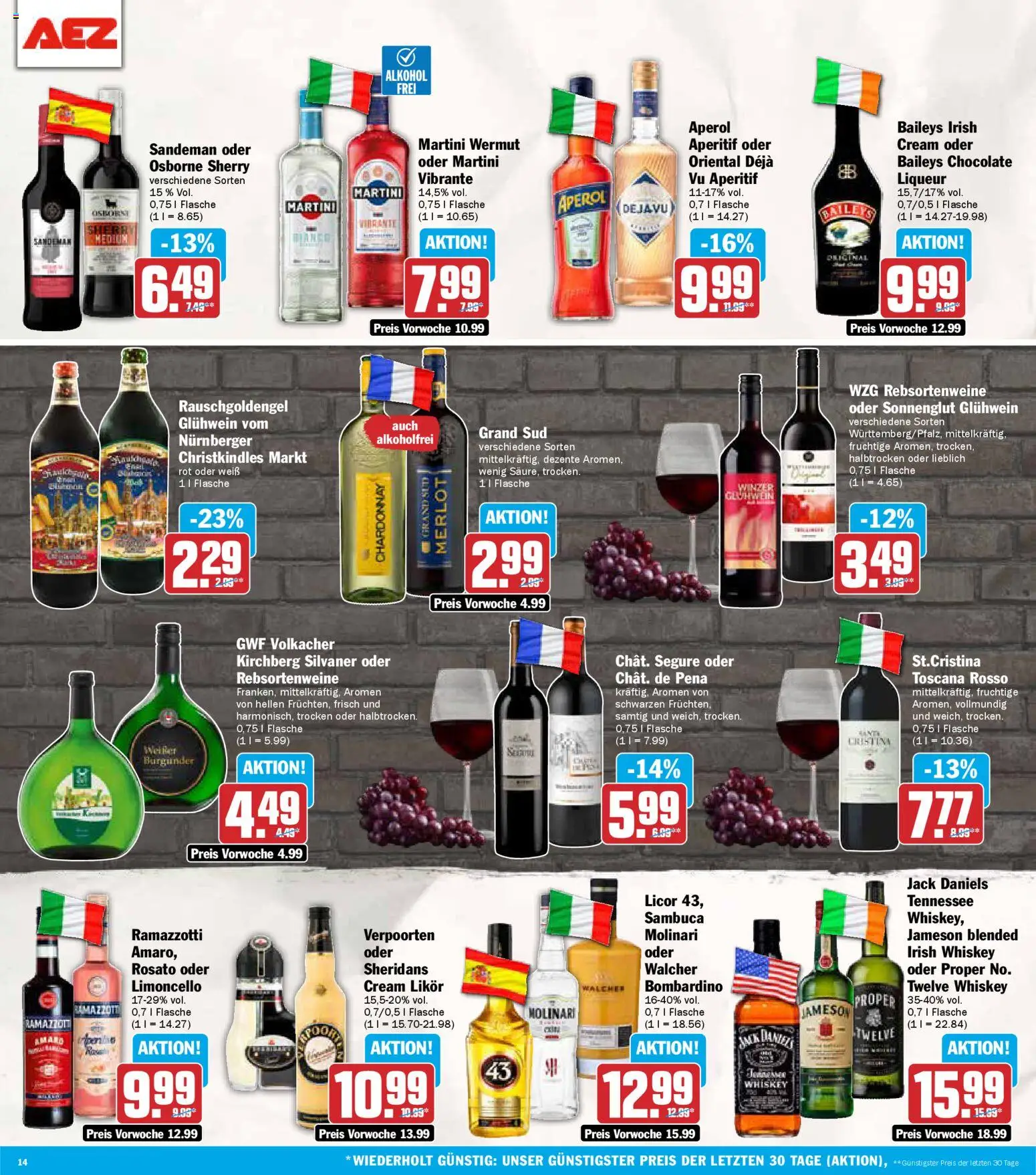 AEZ Prospekt 	 – gültig ab 24.11.2025 | Seite: 14 | Produkte: Sambuca, Jameson, Baileys, Ramazzotti