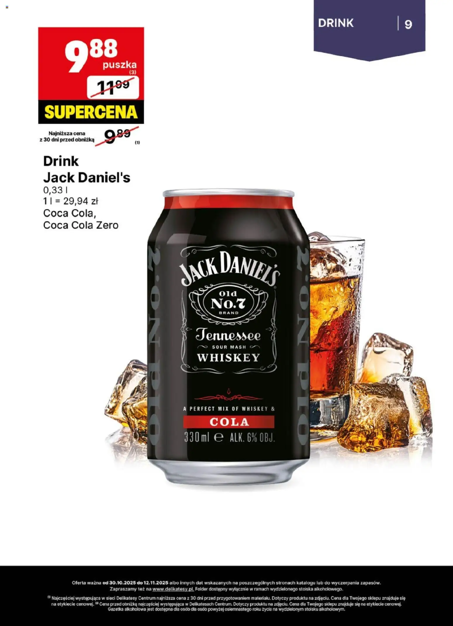 Delikatesy Centrum Gazetka - DeliBarek od 30.10.2025 | Strona: 9 | Produkty: Coca Cola zero, Coca cola, Delikatesy, Jack Daniel's