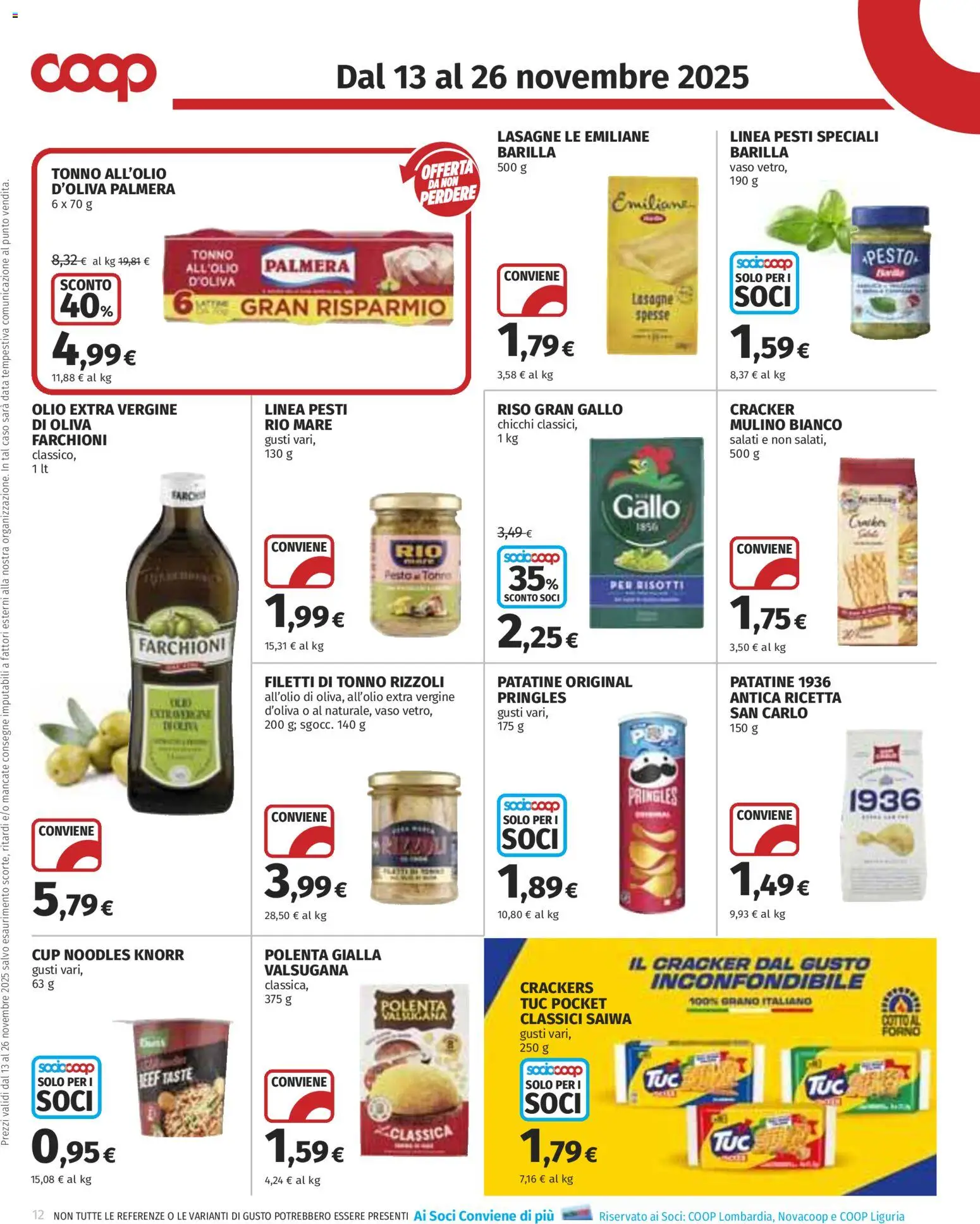 Volantino COOP del 13.11.2025 | Pagina: 12 | Prodotti: Patatine, Crackers, Pesto, Tonno