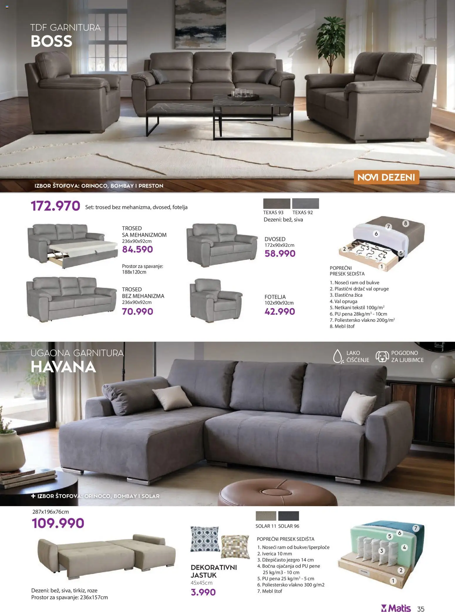 Matis katalog - važi od 01.01.2026 | Strana: 35 | Proizvode: Jastuk, Fotelja, Trosed, Ugaona garnitura