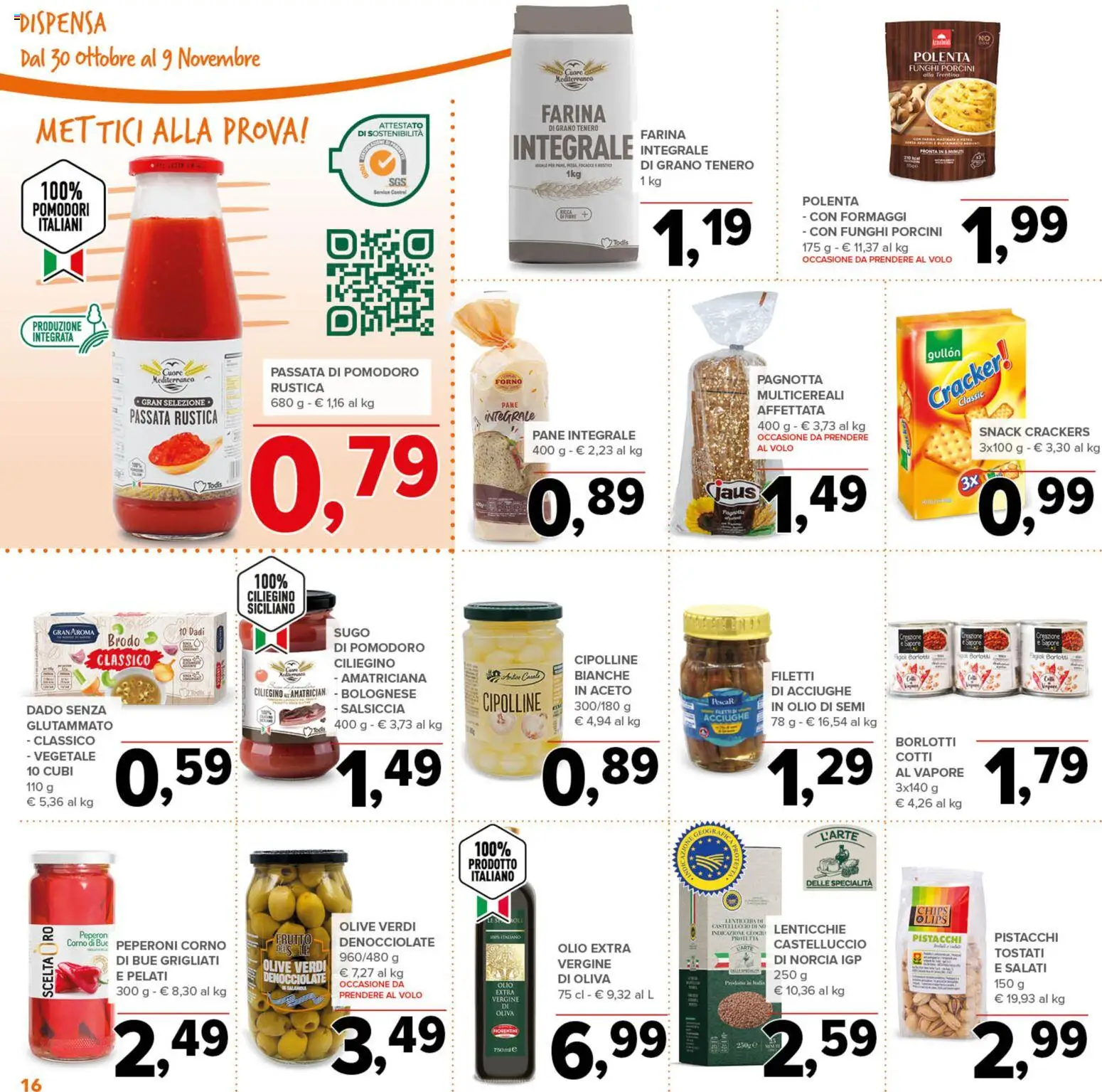 Volantino Todis del 30.10.2025 | Pagina: 16 | Prodotti: Peperoni, Salsiccia, Pomodori, Sugo