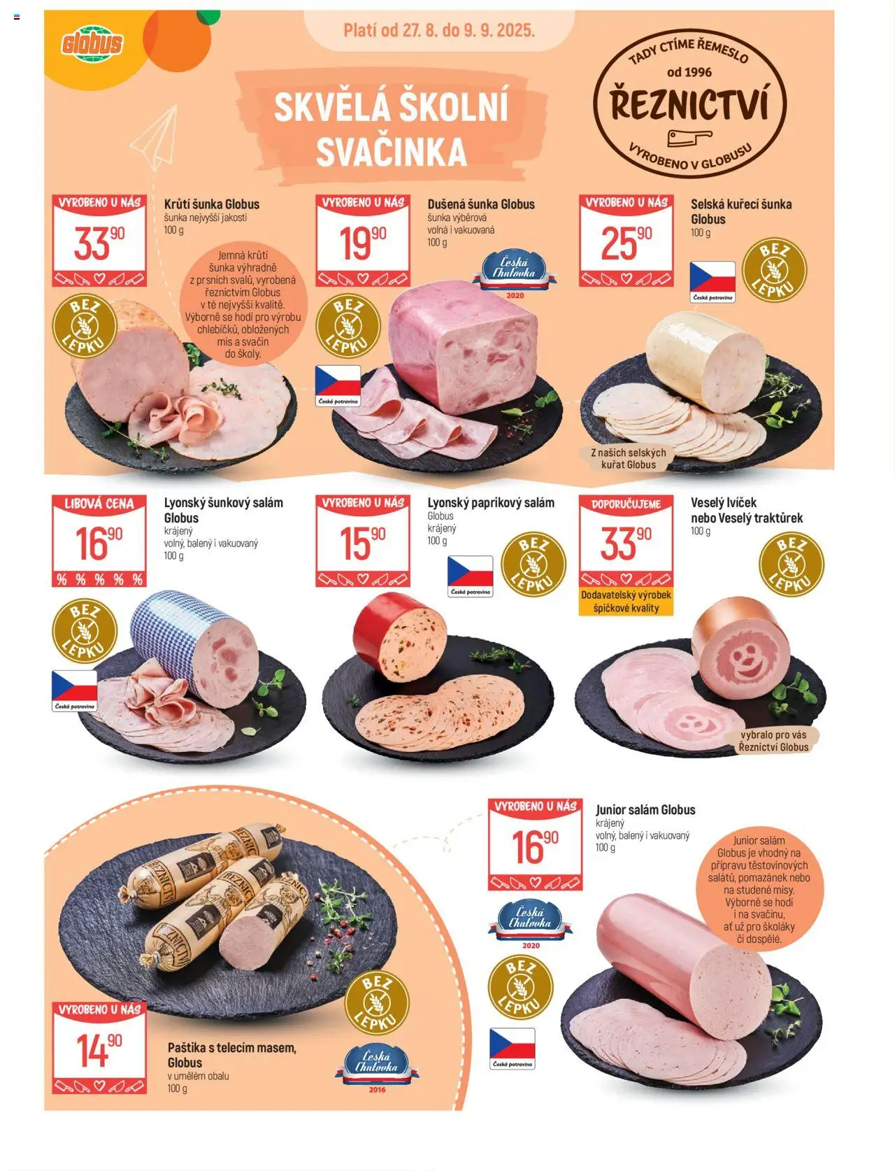 Globus leták - Brno od 27.08.2025 | Strana: 12 | Produkty: Krůtí šunka, Globus, Salám, Paštika