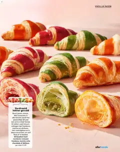 AH Excellent Swirl roomboter croissant framboos, matcha witte chocolade of abrikoos, Rood, groen, oranje... Met droomvullingen met framboos, matcha en abrikoos. Vers verkrijgbaar en in diepvriesvariant, om zelf thuis af te bakken. - Voorbeeld van een folder van Albert Heijn, geldig van 20.03.2026 | Pagina: 65