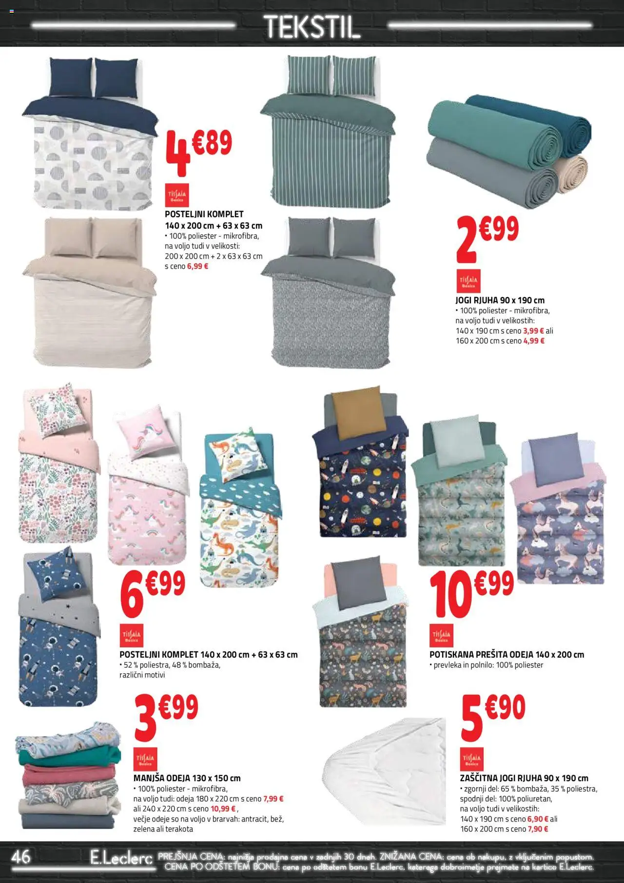 E.leclerc katalog │ velja od 06.08.2025 | Stran: 46 | Izdelki: Prešita odeja, Odeja, Rjuha, Jogi