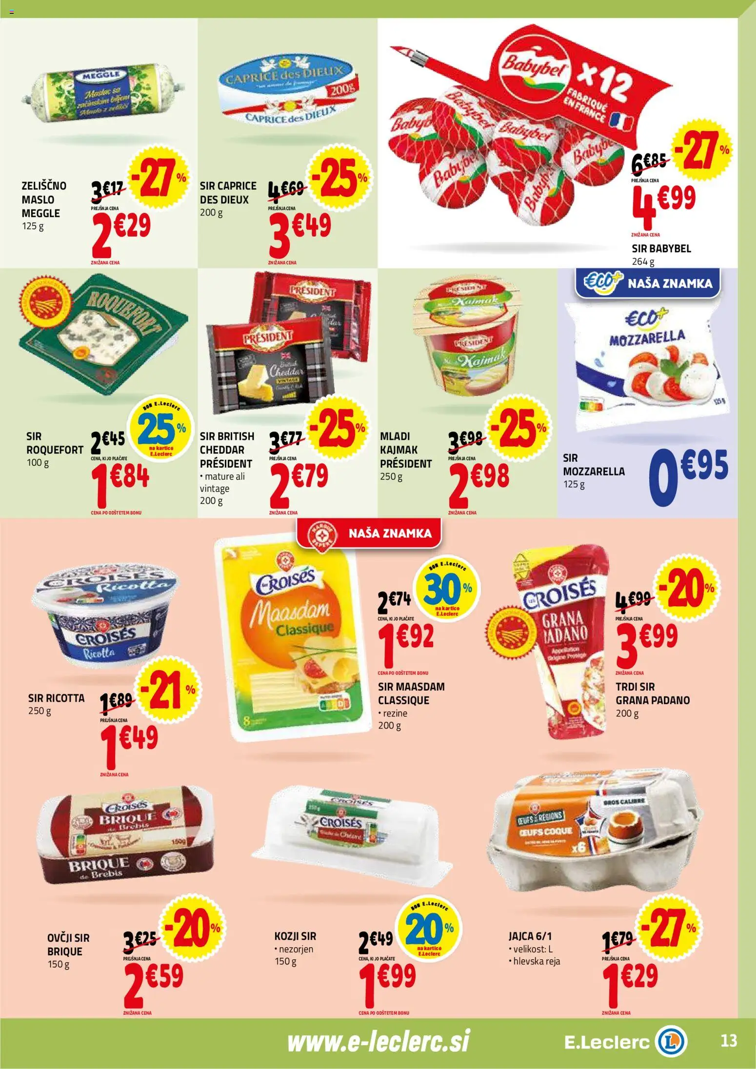 Novi E.leclerc katalog ponudbe – veljaven od 14.01.2026 | Stran: 13 | Izdelki: Maslo, Sir, Jajca, Cheddar