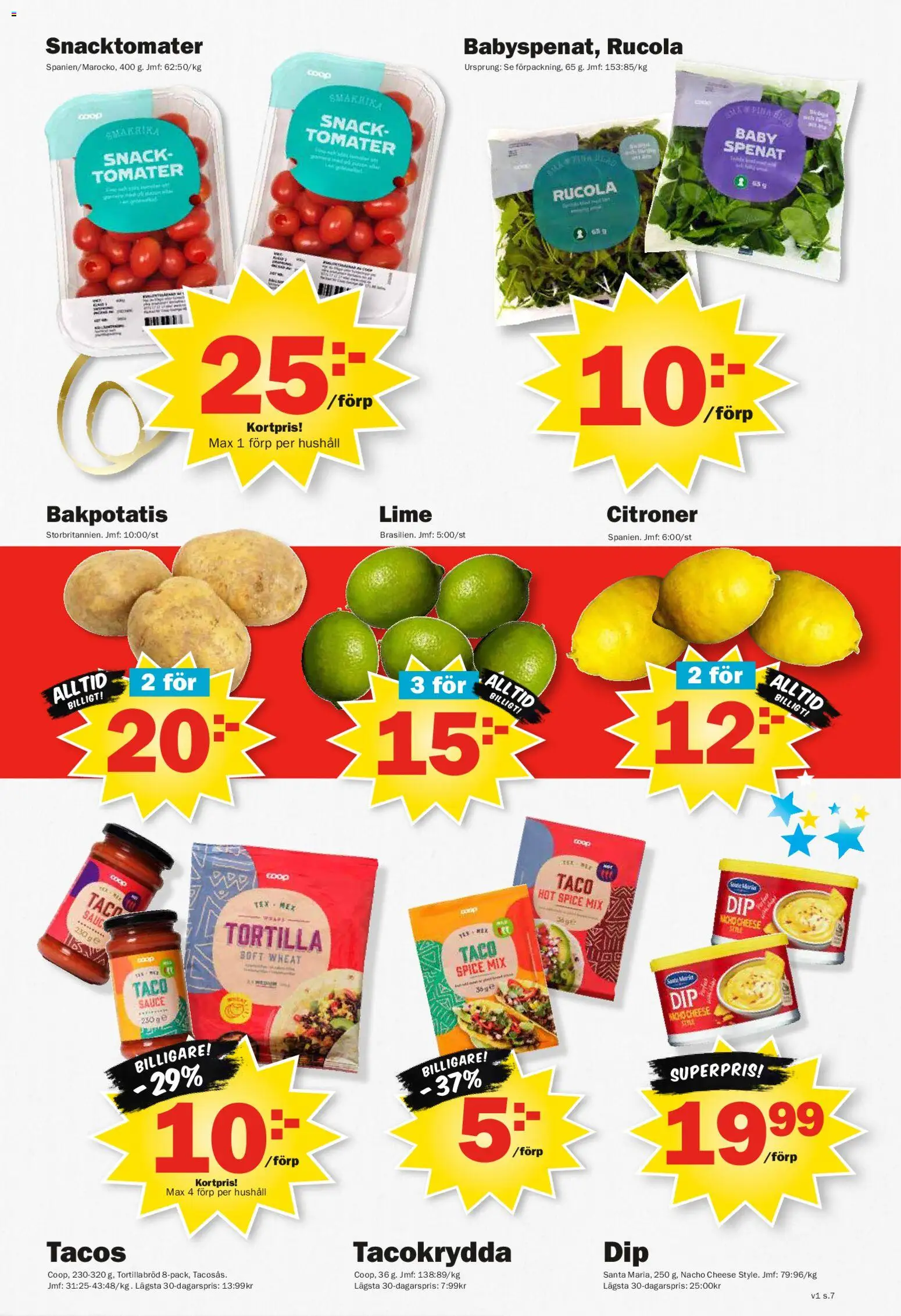 Pekås reklamblad aktuell från 29.12.2025 | Sida: 7 | Produkter: Tortilla, Tacokrydda, Tomater, Lime