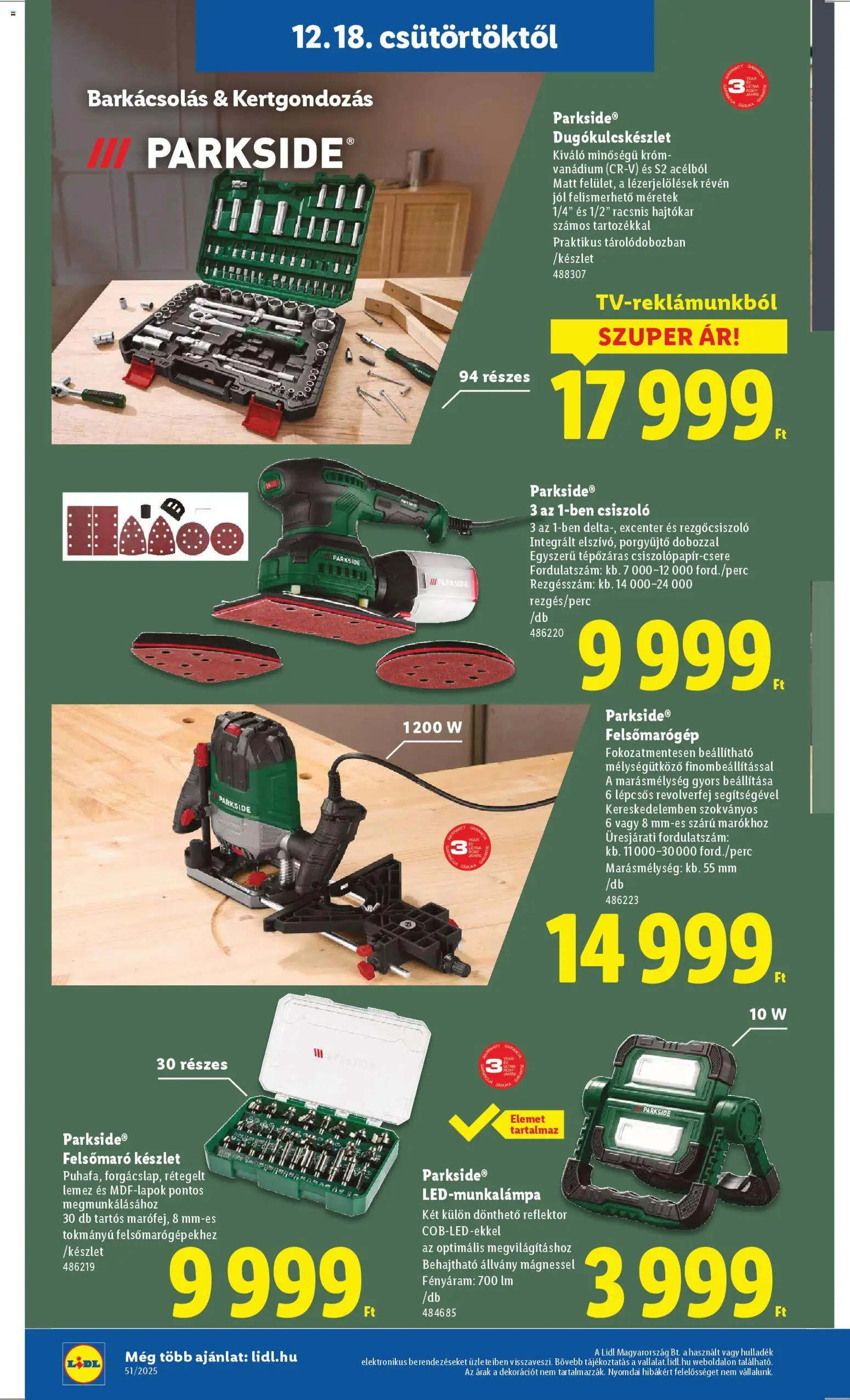 Lidl akciós ujság - amely érvényes a következő dátumtól: 18.12.2025 | Oldal: 2 | Termékek: Parkside, Reflektor, Router, Rezgőcsiszoló