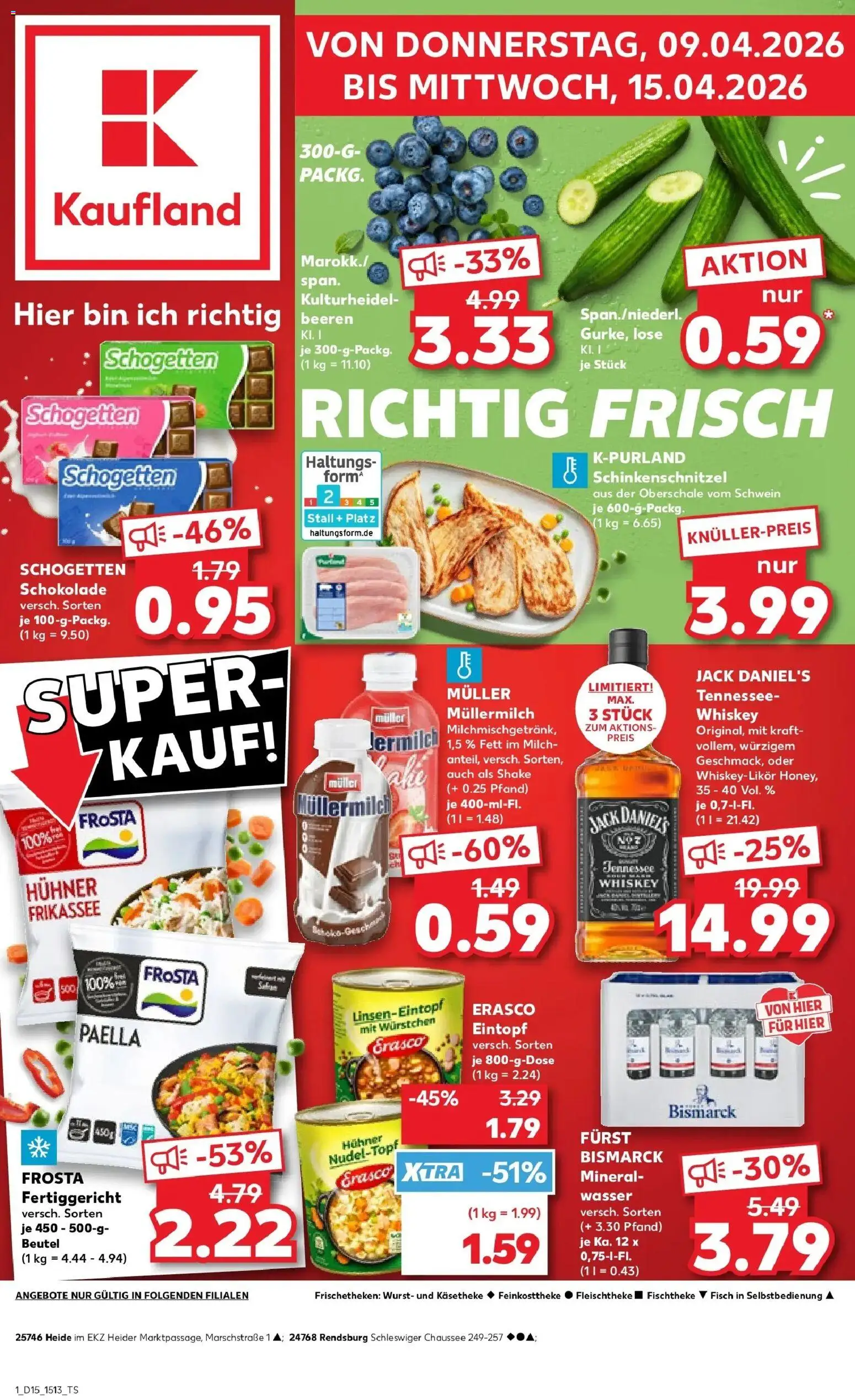 Kaufland Prospekt Rendsburg	 – gültig ab 07.04.2026 | Seite: 13 | Produkte: Jack Daniel's, Wasser, Muller mullermilch, Whiskey