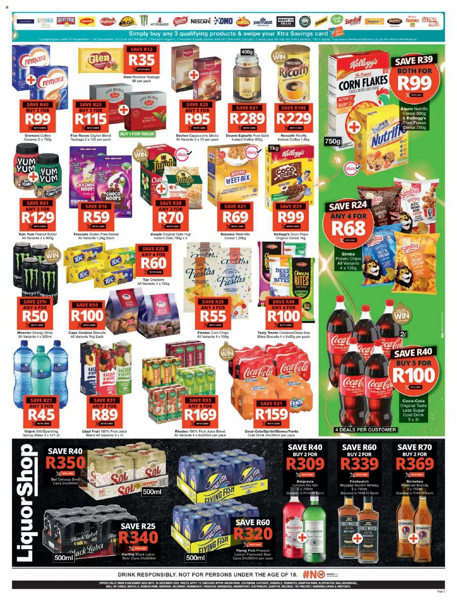New Checkers catalogue – valid from 08.12.2025 | Page: 3 | Products: Beer, Flakes, Fruit, Salt