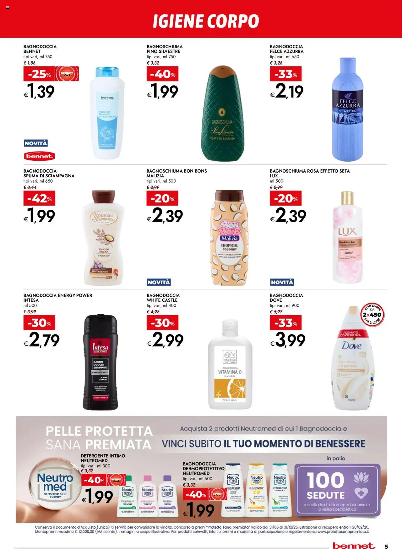 Volantino bennet del 18.09.2025 | Pagina: 5 | Prodotti: Shampoo, Detergente intimo, Intimo, Acqua