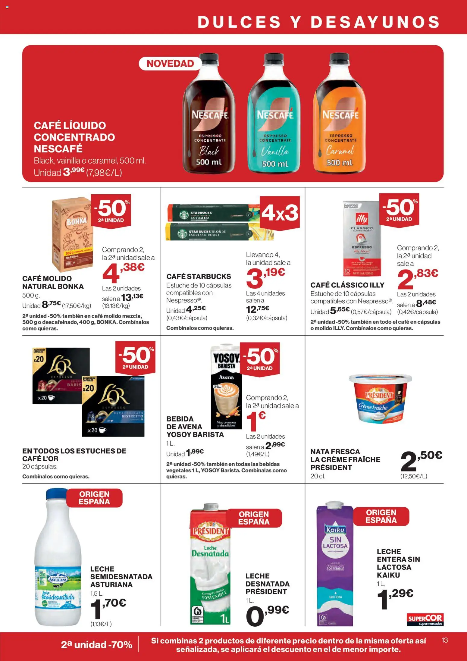 Supercor folleto │ válido desde el 09.04.2026 | Página: 13 | Productos: Leche entera, Café, Café molido, Bebida de avena