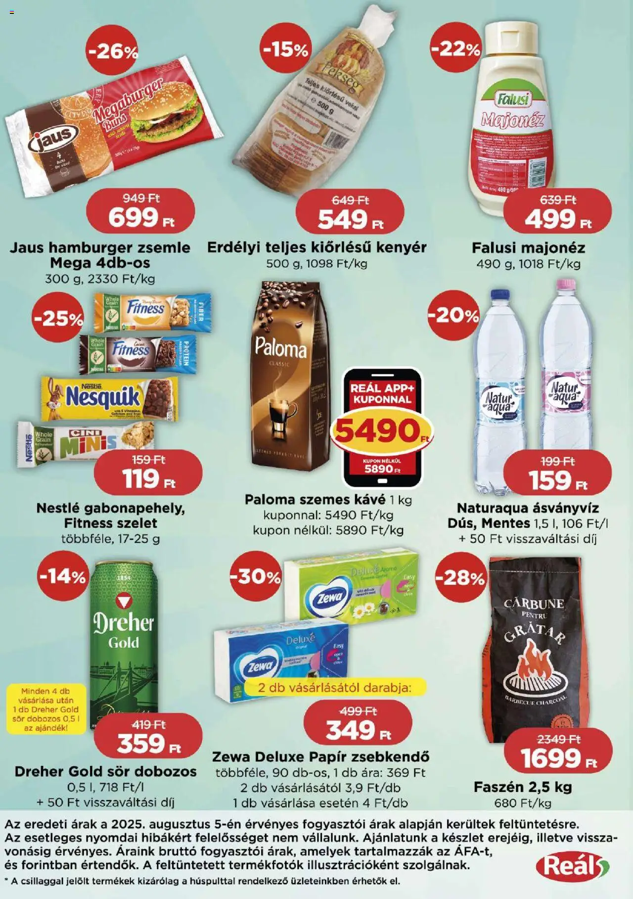 Reál akciós ujság - amely érvényes a következő dátumtól: 14.08.2025 | Oldal: 2 | Termékek: Hamburger, Zsemle, Ásványvíz, Sör