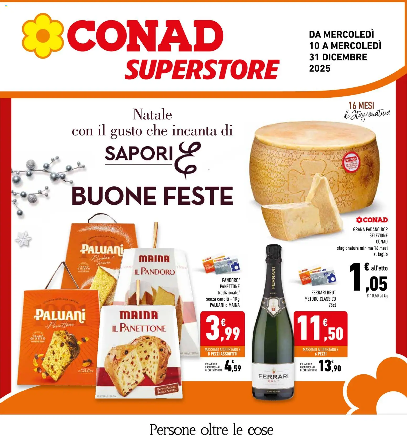 Volantino Conad del 10.12.2025 | Pagina: 1 | Prodotti: Pandoro, Panettone, Grana Padano