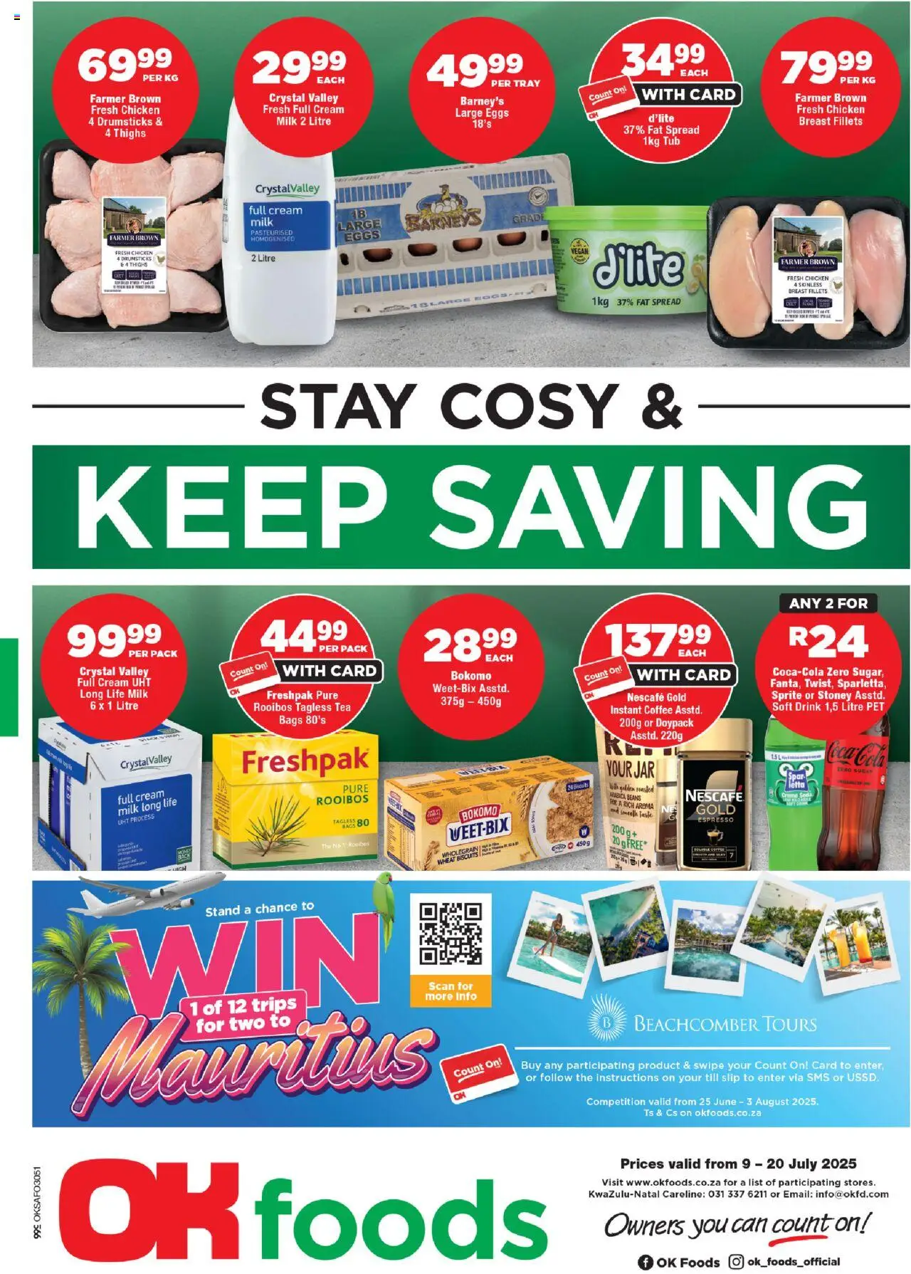 OK Foods KwaZulu-Natal - Specials │ valid from 09.07.2025 | Page: 1 | Products: Milk, Biscuits, Stoney, Fat spread