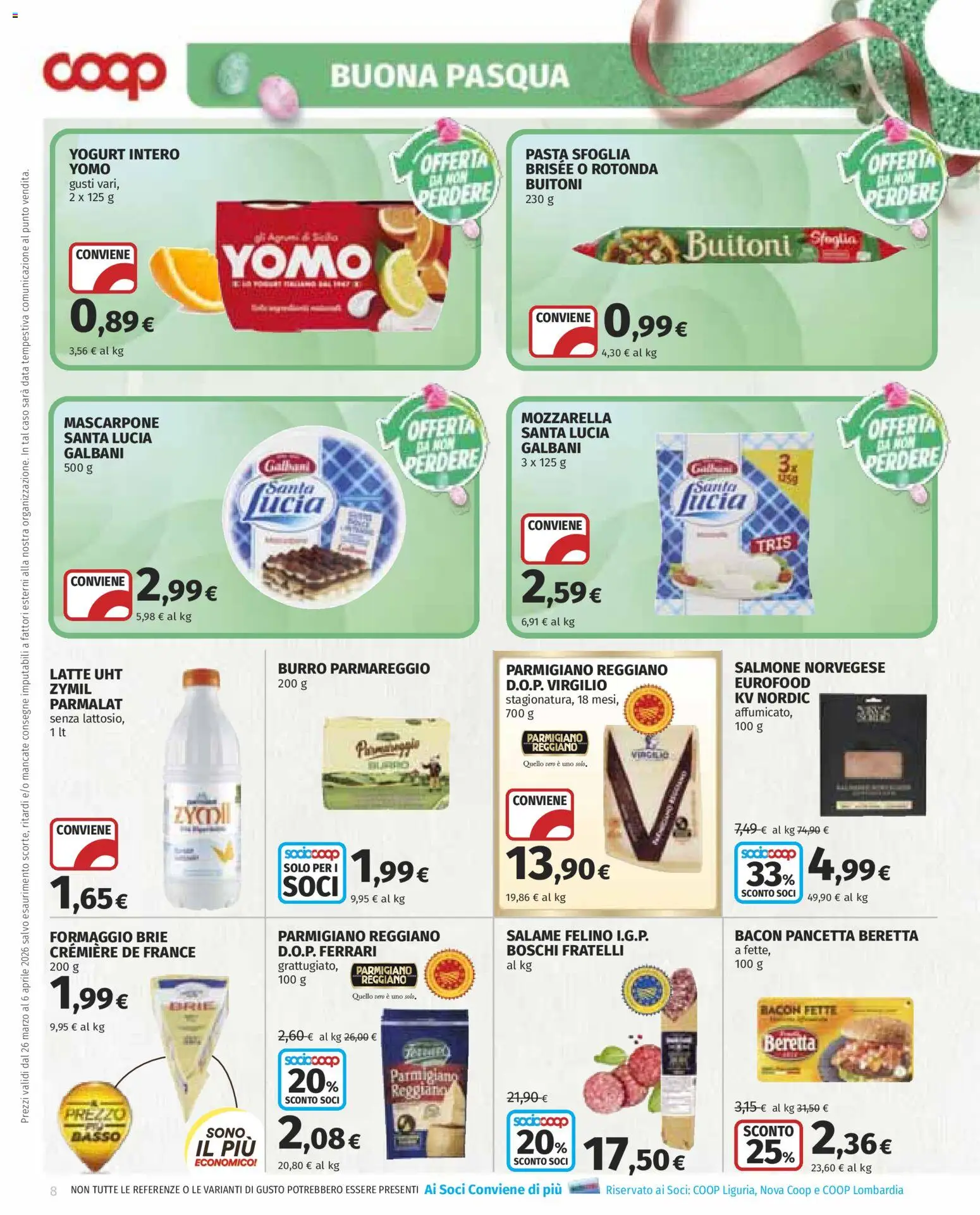 Volantino COOP del 26.03.2026 | Pagina: 8 | Prodotti: Formaggio, Data, Mascarpone, Parmigiano reggiano
