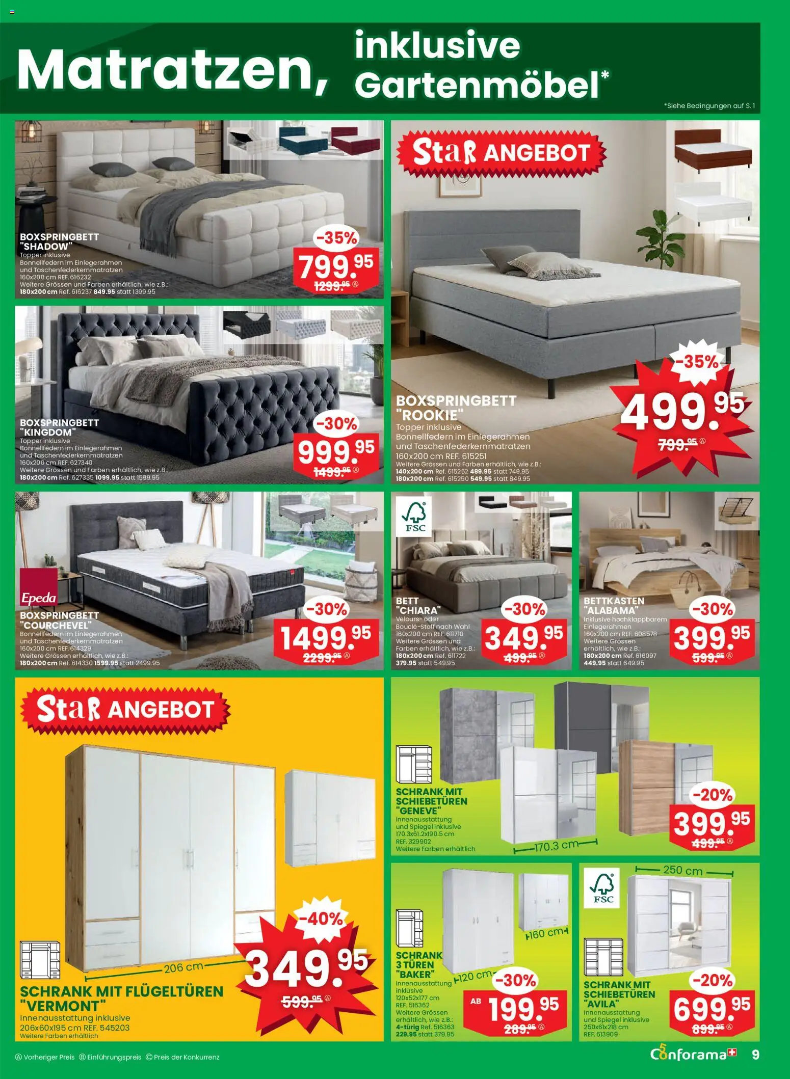 Conforama aktionen – gültig ab 08.04.2026 | Seite: 9 | Produkte: Topper, Schrank, Bett, Boxspringbett