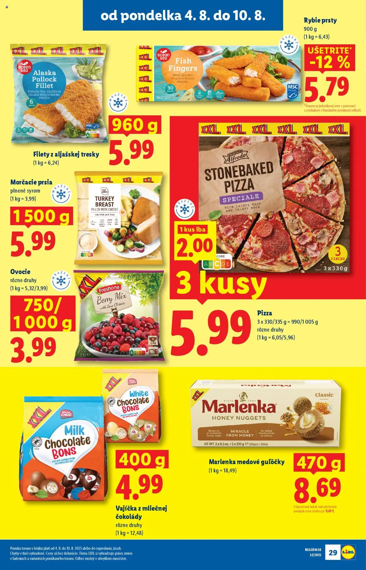 Lidl leták │ platný od 04.08.2025 | Strana: 35 | Produkty: Pizza, Marlenka, Ovocie