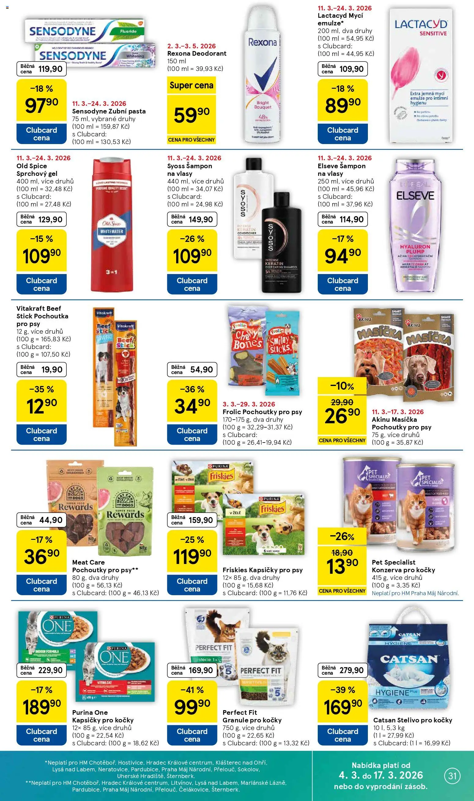 Tesco leták - Hypermarket od 11.03.2026 | Strana: 31 | Produkty: Zubní pasta, Granule, Konzerva pro kočky, Šampon