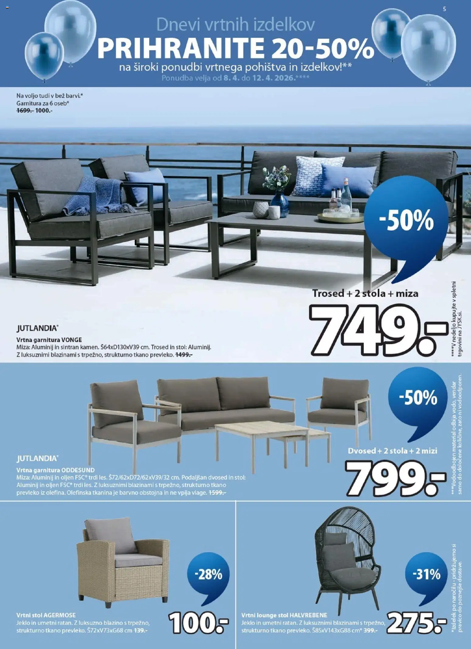 Novi JYSK katalog ponudbe – veljaven od 08.04.2026 | Stran: 5 | Izdelki: Vrtni stol, Trosed, Dvosed, Stol