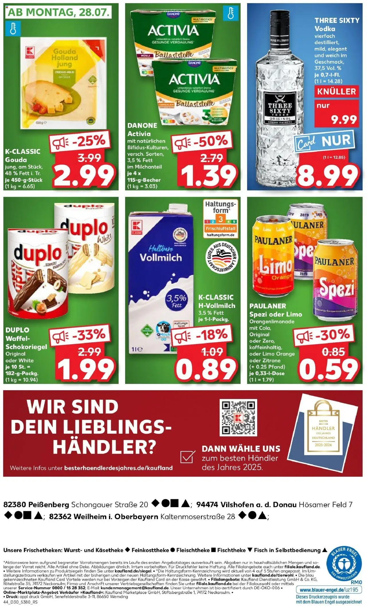 Kaufland prospekt Vilshofen An Der Donau	 - gültig ab dem 24.07.2025 | Seite: 44 | Produkte: Gouda, Fisch, Wurst, Vodka