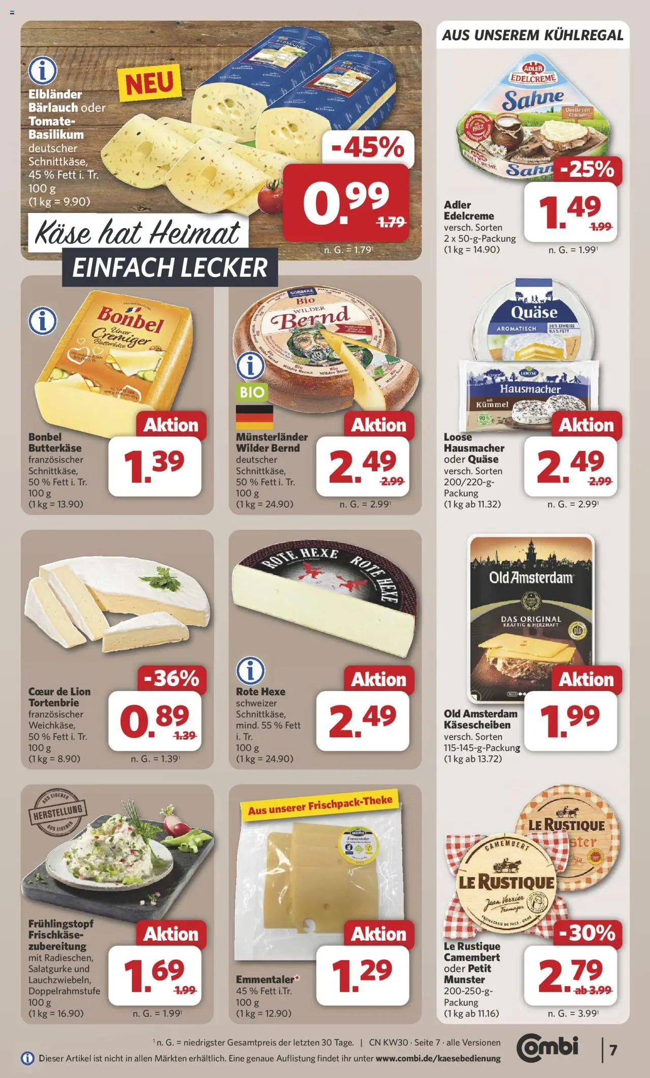 Combi Prospekt 	 - gültig ab dem 21.07.2025 | Seite: 8 | Produkte: Käse, Sahne, Frischkase