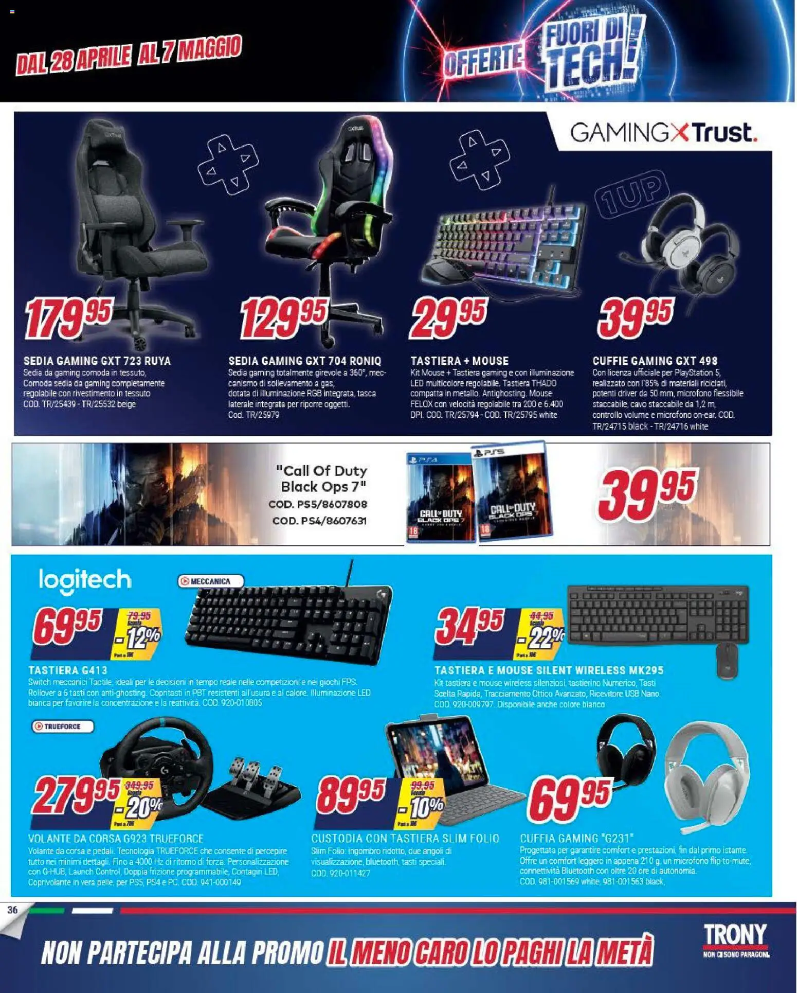 Volantino Trony del 28.04.2026 | Pagina: 36 | Prodotti: Mouse, Microfono, USB, Sedia