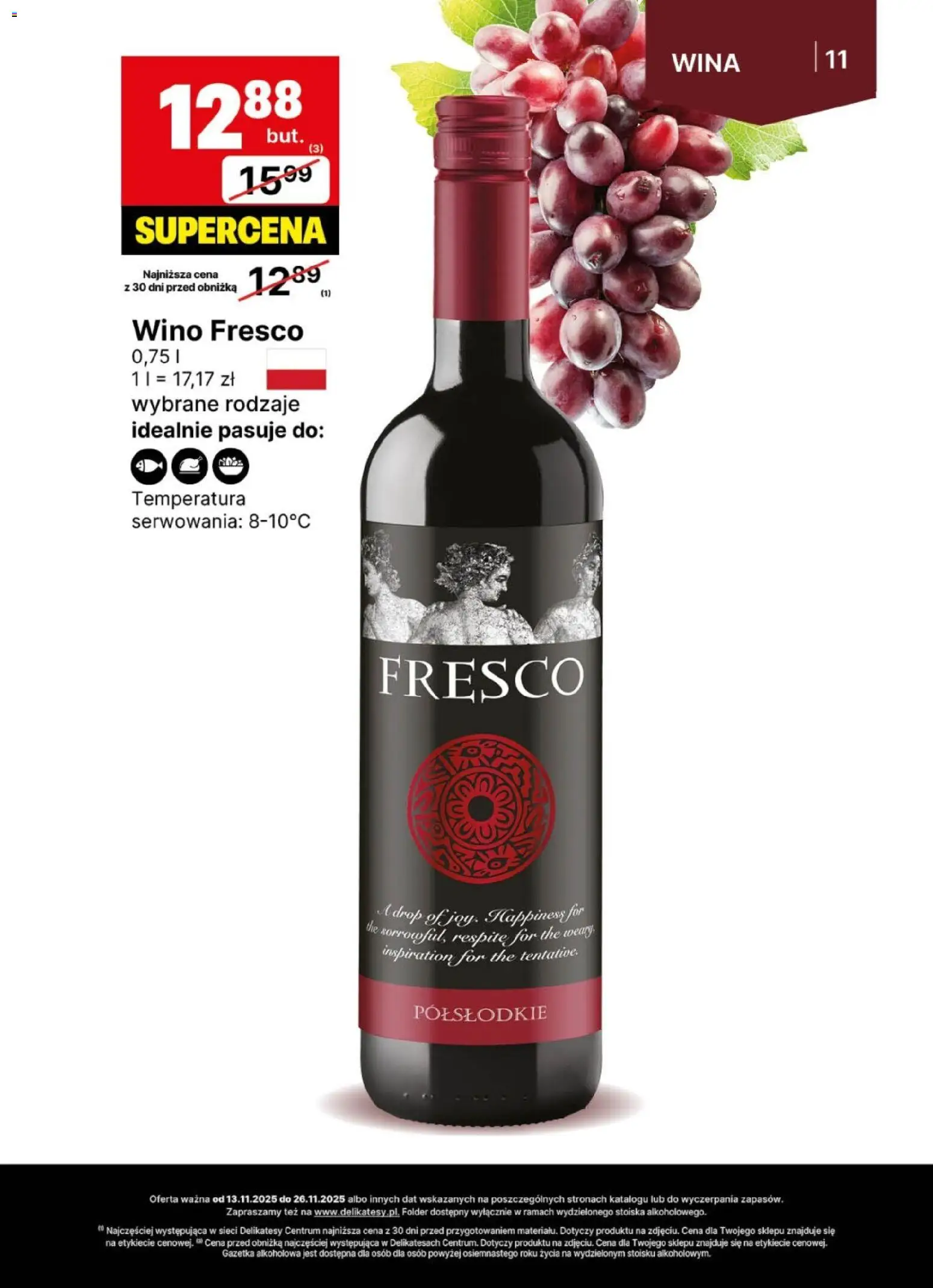 Delikatesy Centrum Gazetka - DeliBarek od 13.11.2025 | Strona: 11 | Produkty: Delikatesy, Wino, Fresco