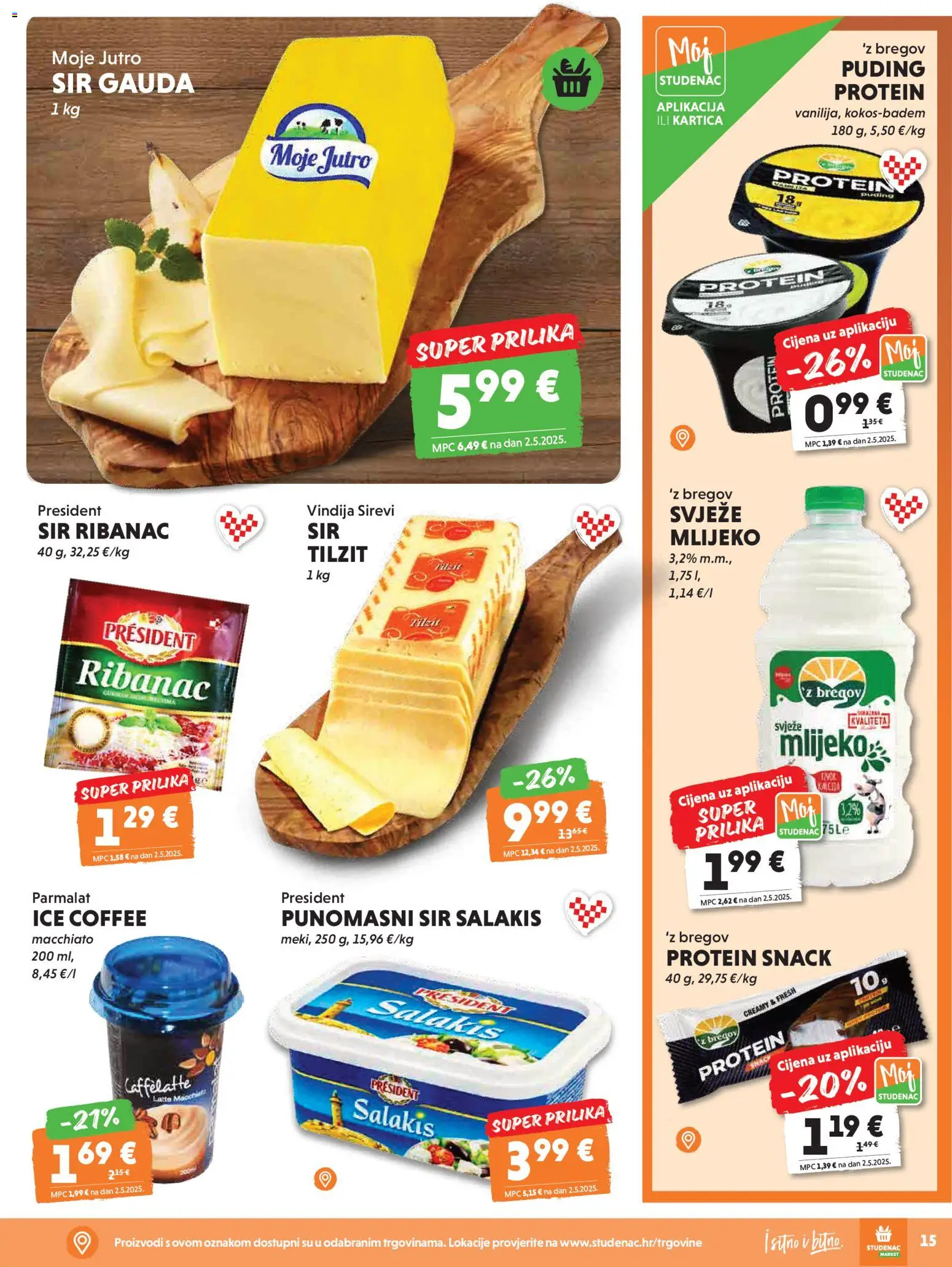 Studenac katalog | vrijedi od 15.04.2026 | Stranica: 15 | Proizvodi: Vindija, Gauda, Sir, Puding