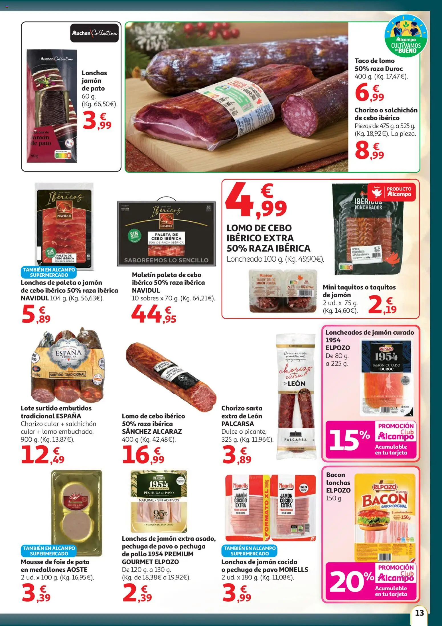 Alcampo - HP Unico │ válido desde el 11.12.2025 | Página: 13 | Productos: Medallones, Jamón ibérico, Jamón, Jamón cocido