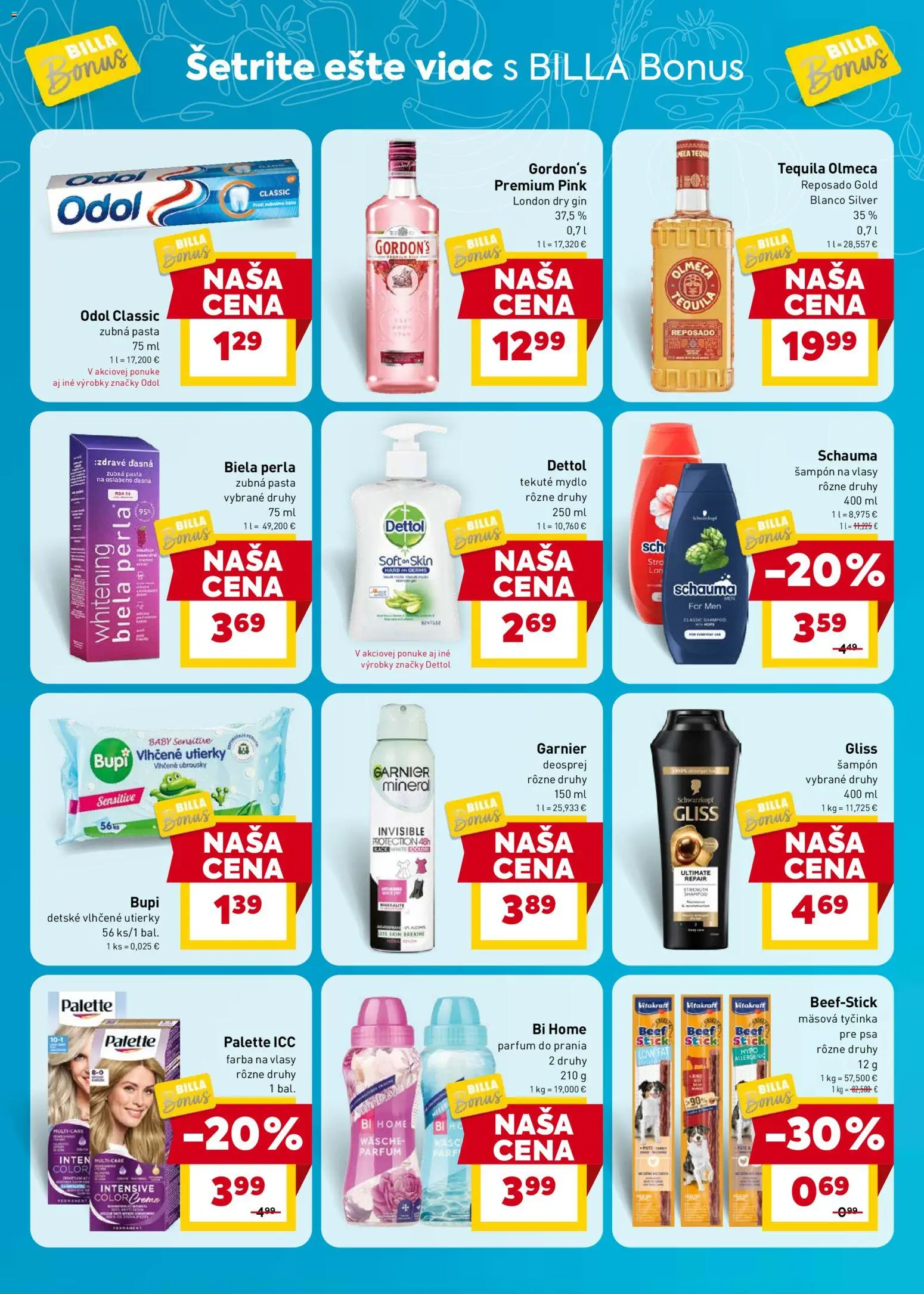 Nové Billa akcie – leták je platný od 29.04.2026 | Strana: 8 | Produkty: Farba na vlasy, Mydlo, Zubná pasta, Tequila