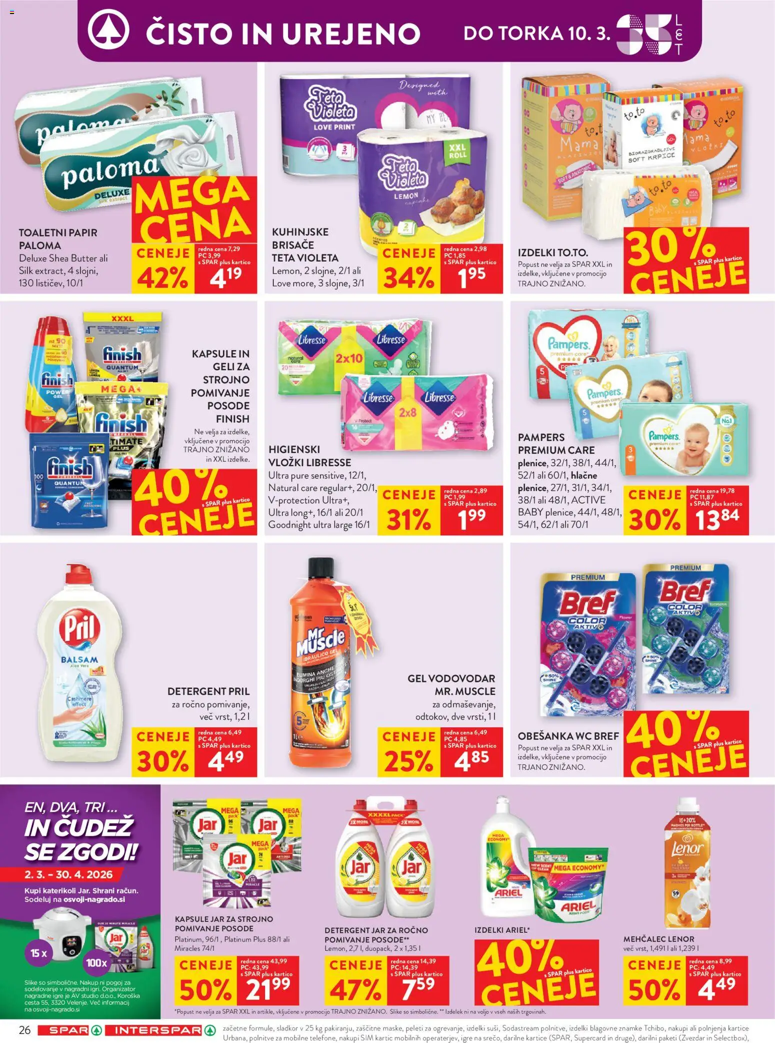 Novi Spar katalog ponudbe – veljaven od 04.03.2026 | Stran: 32 | Izdelki: Mehčalec, Toaletni papir, Detergent, Sladkor